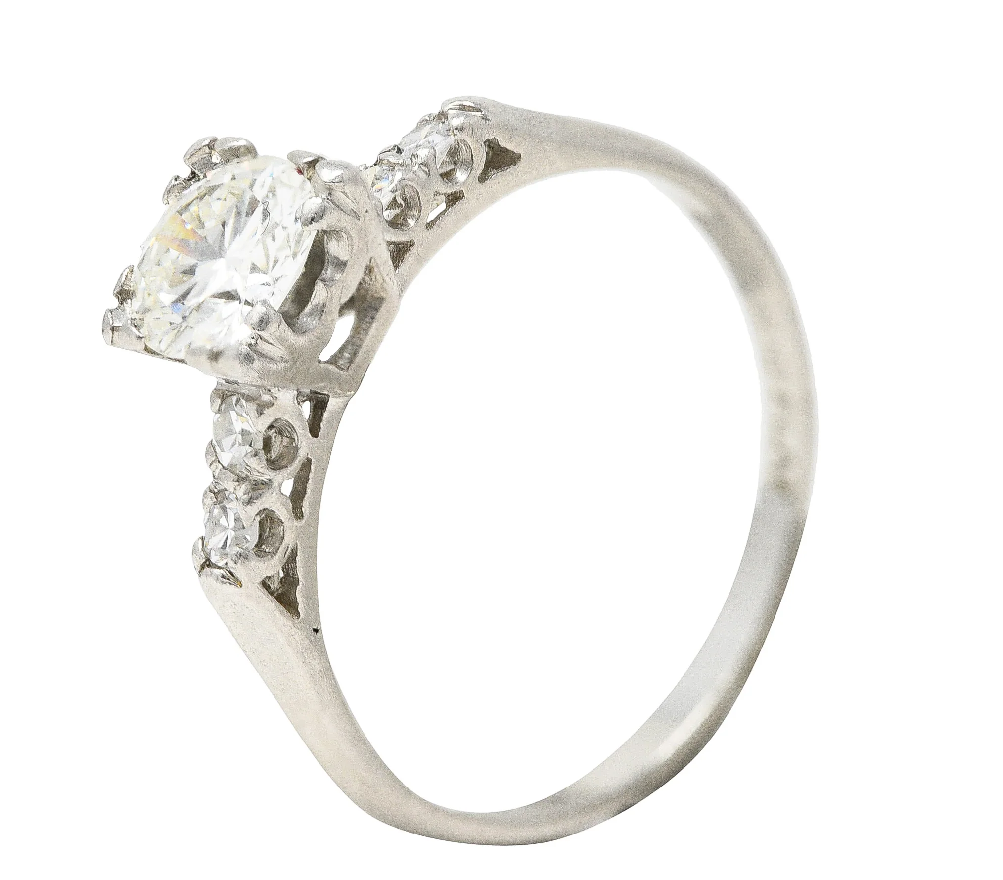 Late Art Deco 0.96 CTW Transitional Cut Diamond Platinum Five Stone Engagement Ring - Image 8