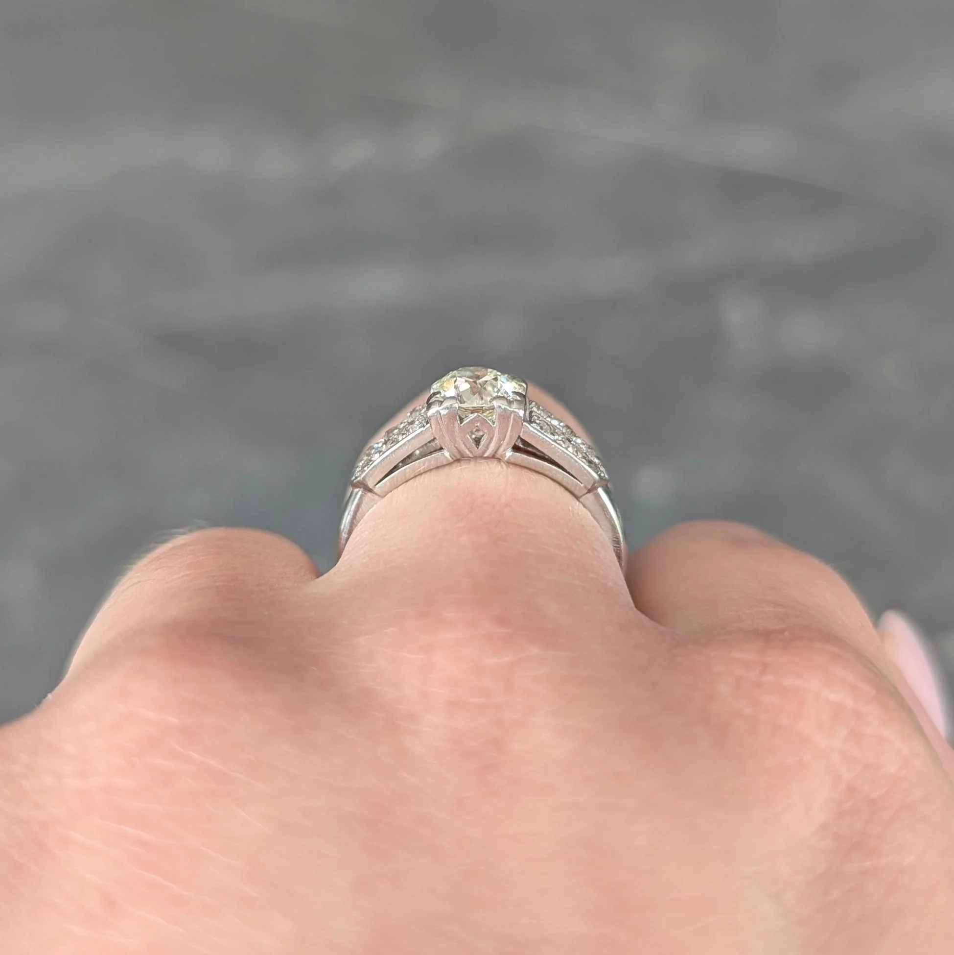 Late Art Deco 1.10 CTW Old European Cut Diamond Platinum Vintage Engagement Ring - Image 12