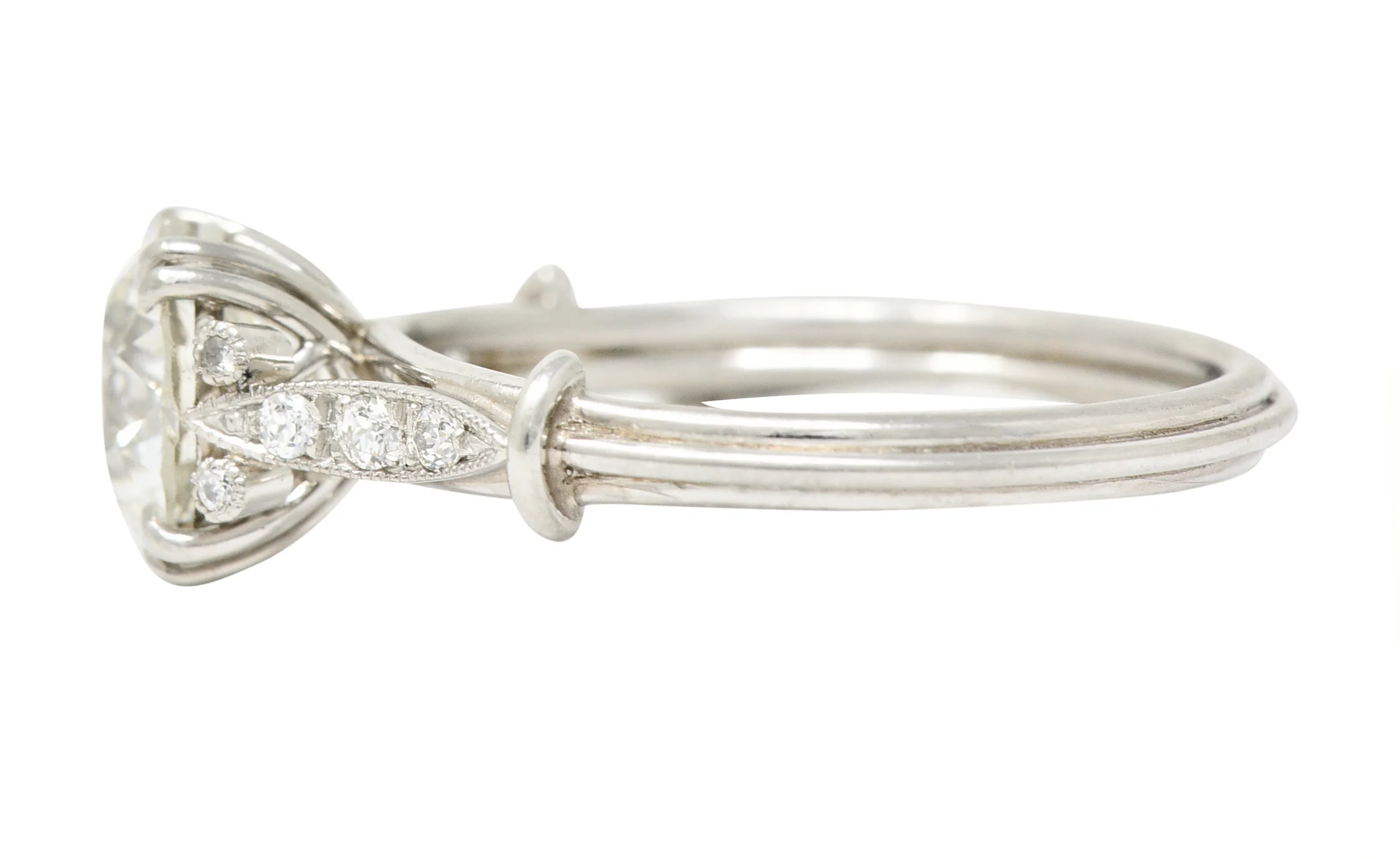 Late Art Deco 1.83 CTW Old European Cut Diamond Platinum Milgrain Engagement Ring - Image 6