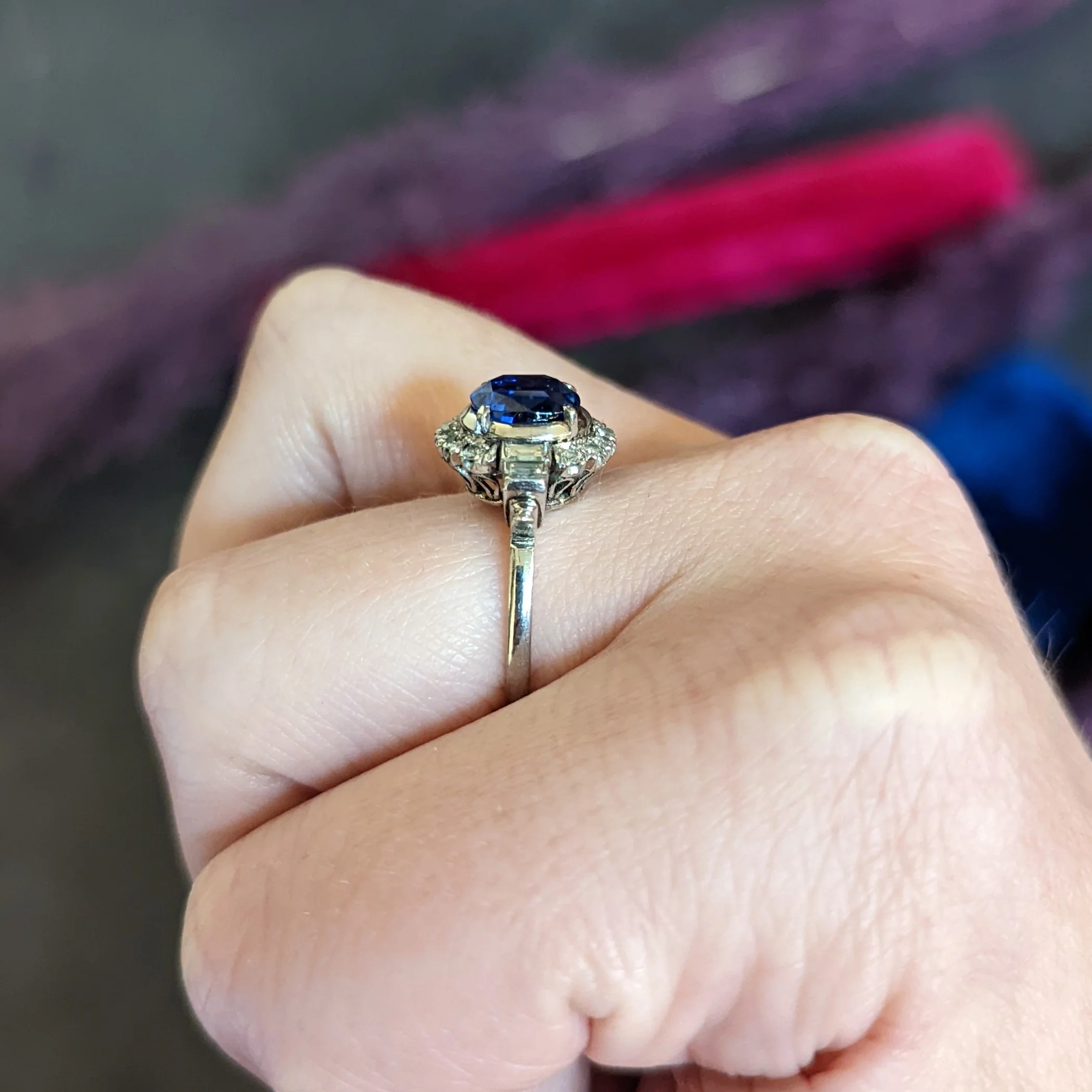 Late Art Deco 2.42 CTW No Heat Burma Sapphire Diamond Platinum Cluster Ring GIA - Image 15