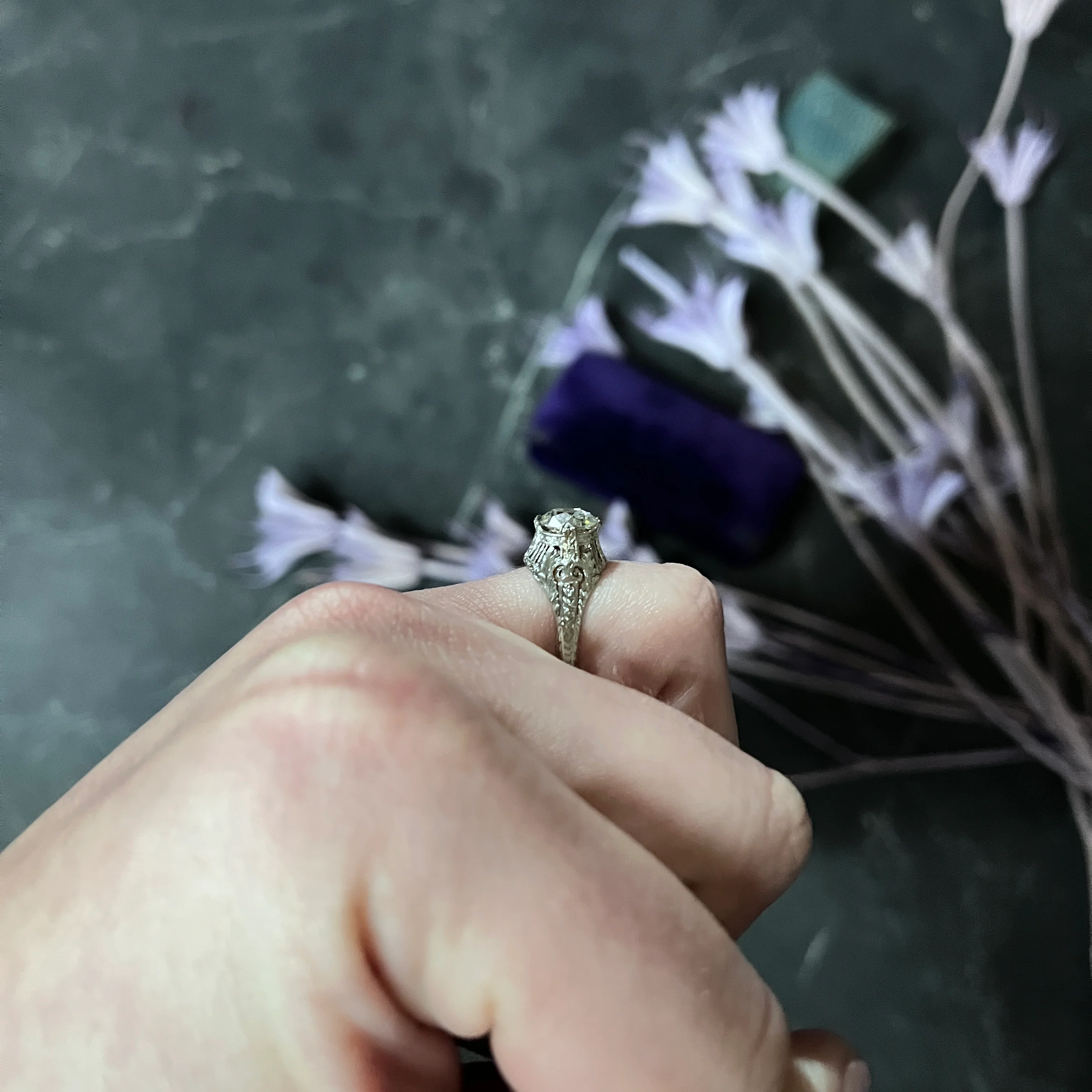 Late Edwardian 1.25 CTW Old European Cut Diamond Platinum Engagement Ring GIA - Image 15