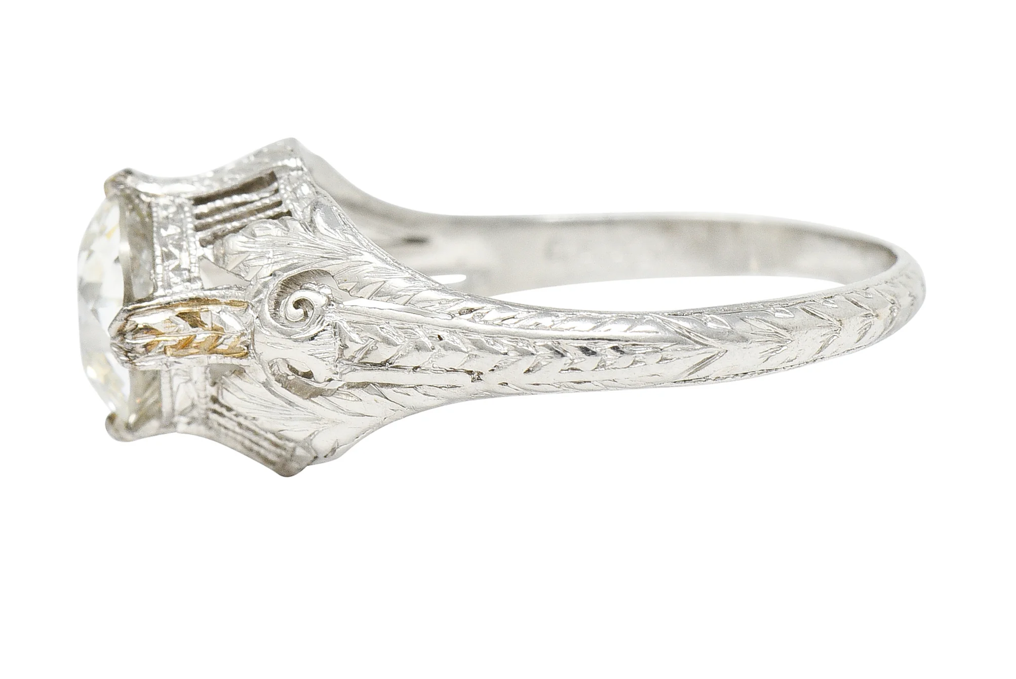 Late Edwardian 1.25 CTW Old European Cut Diamond Platinum Engagement Ring GIA - Image 5