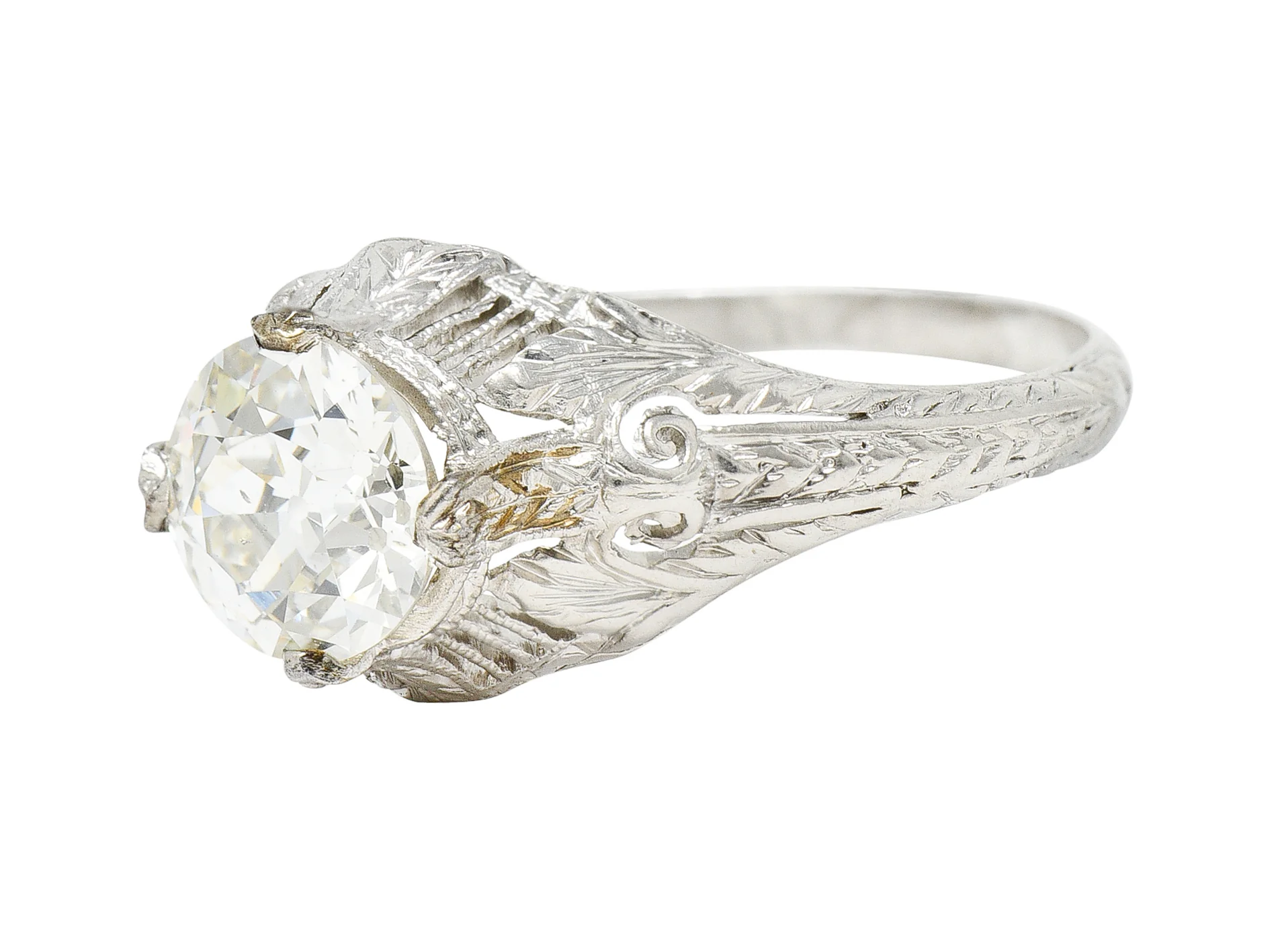 Late Edwardian 1.25 CTW Old European Cut Diamond Platinum Engagement Ring GIA - Image 6