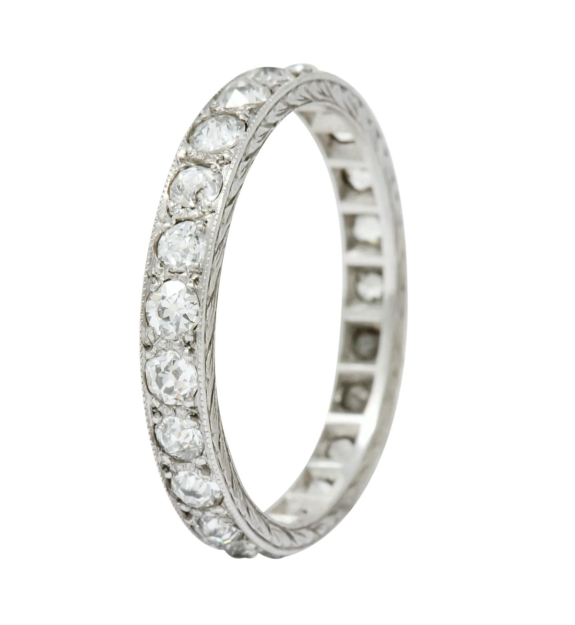 Late Edwardian 1.30 CTW Diamond Platinum Foliate Eternity Band Ring - Image 2