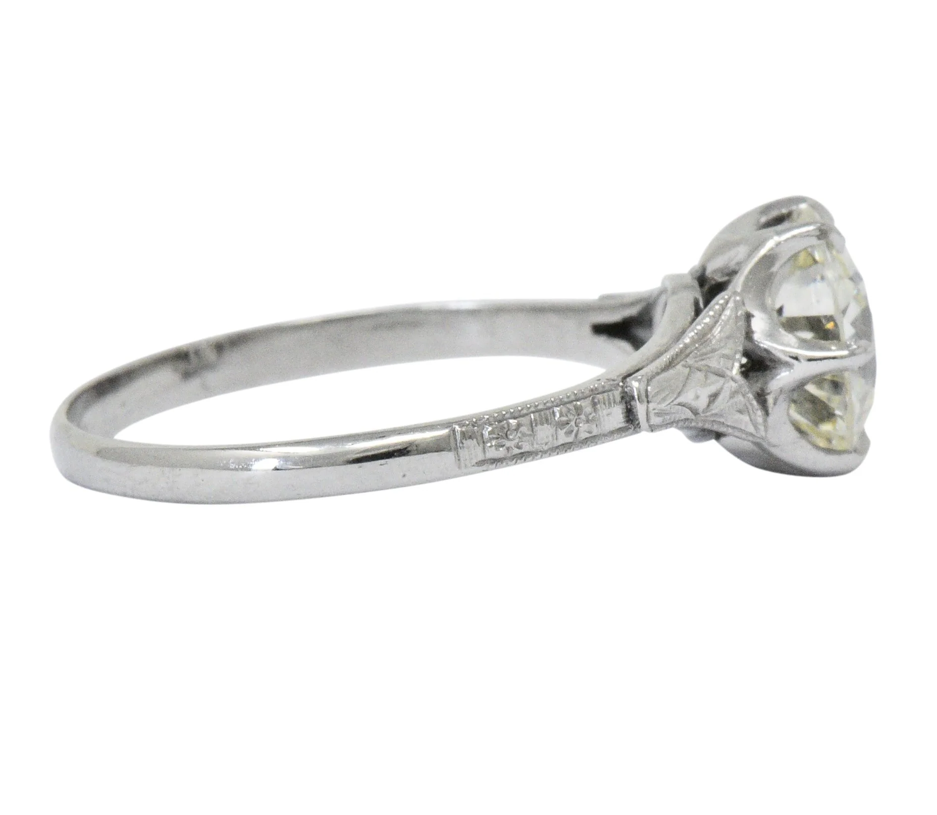 Late Edwardian 1.53 CTW Diamond 14 Karat White Gold Engagement Ring GIA - Image 3