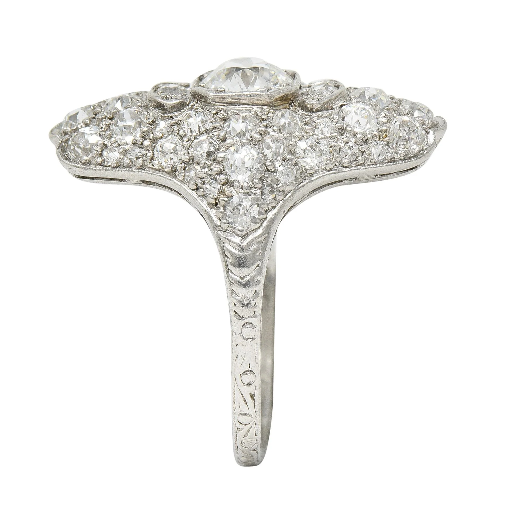 Late Edwardian 1.91 CTW Diamond Platinum Scroll Antique Dinner Ring - Image 10