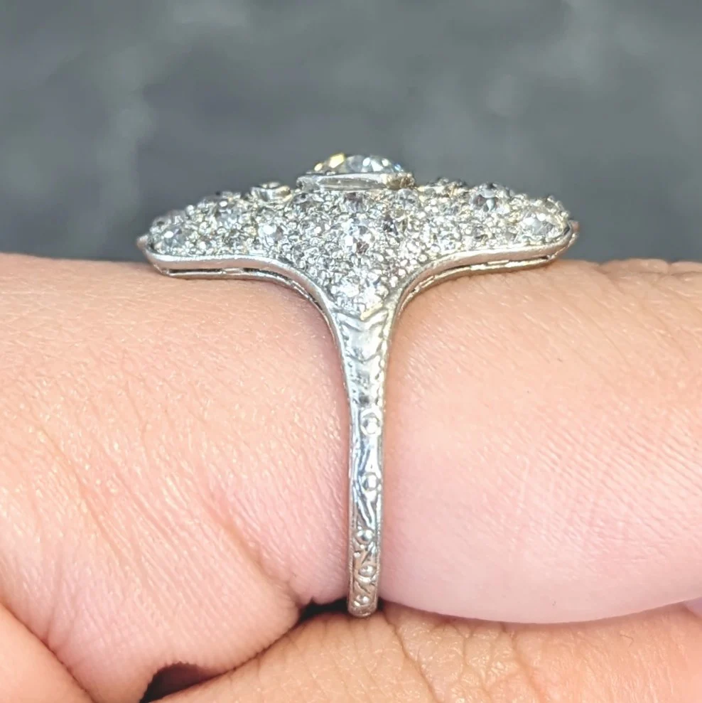 Late Edwardian 1.91 CTW Diamond Platinum Scroll Antique Dinner Ring - Image 14
