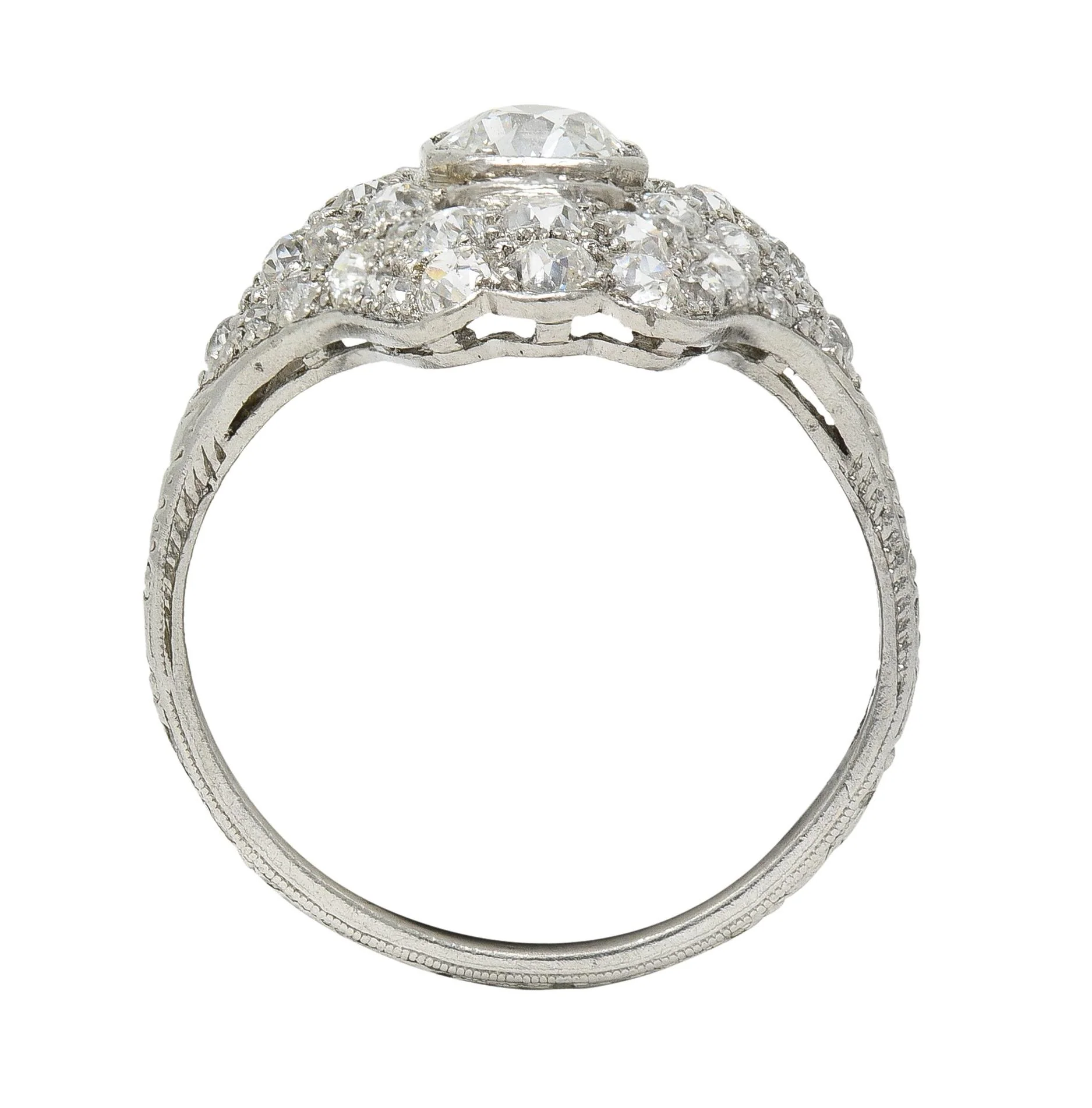 Late Edwardian 1.91 CTW Diamond Platinum Scroll Antique Dinner Ring - Image 9