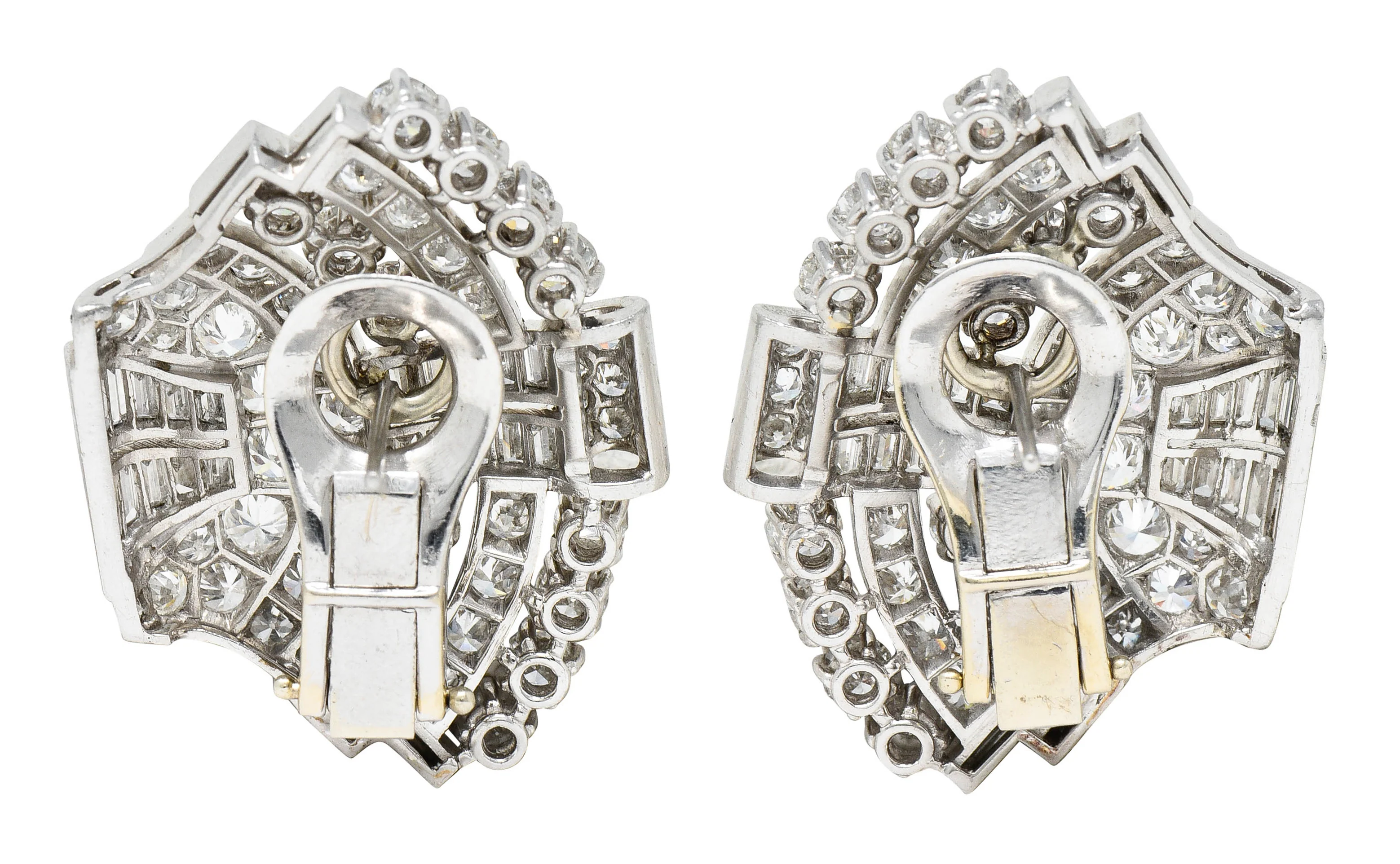 Late French Art Deco 11.00 CTW Diamond Platinum Fanned Earrings - Image 3