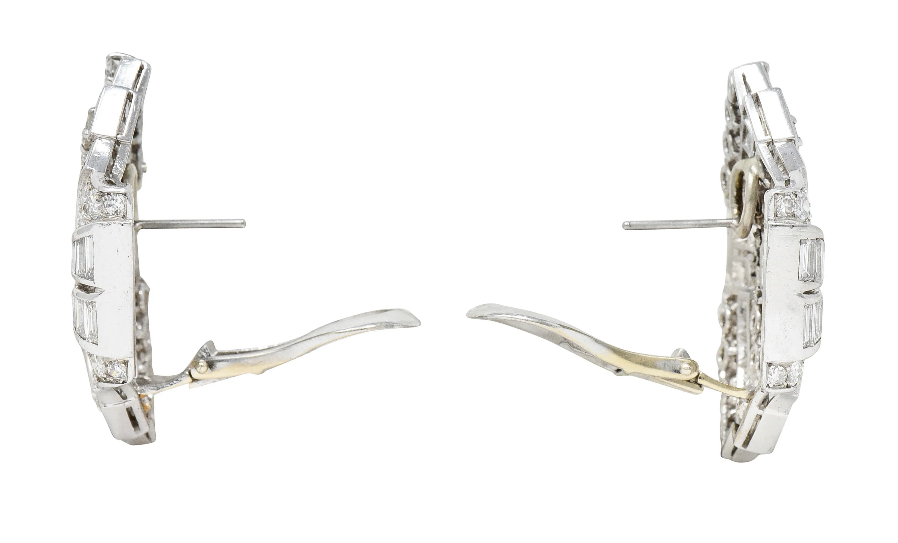 Late French Art Deco 11.00 CTW Diamond Platinum Fanned Earrings - Image 4