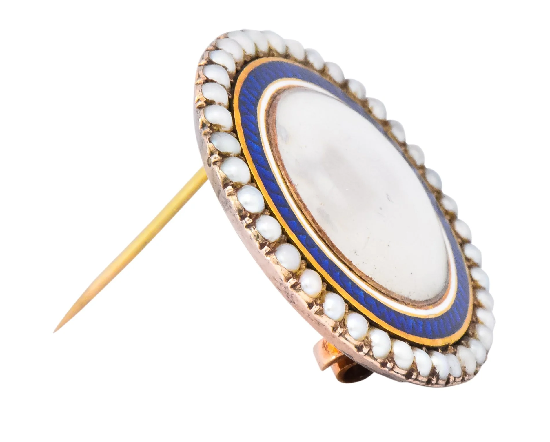 Late Georgian Seed Pearl Enamel 12 Karat Gold Lover’s Eye Pendant Brooch - Image 6
