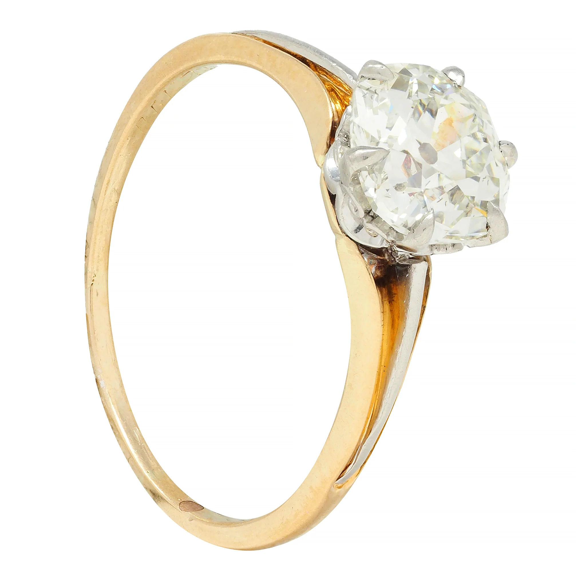 Late Victorian 1.46 CTW Old Mine Diamond Platinum 14 Karat Gold Engagement Ring - Image 11