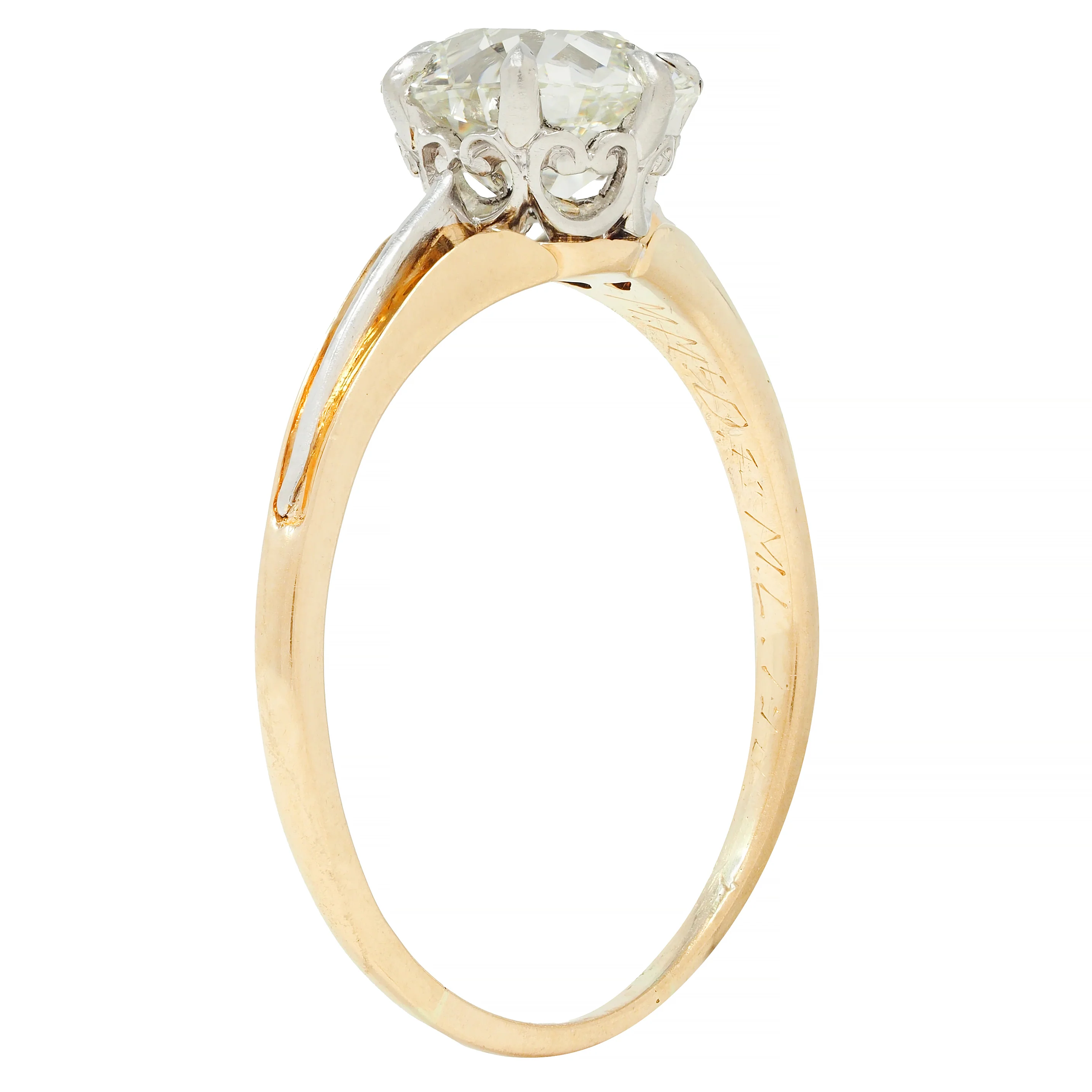 Late Victorian 1.46 CTW Old Mine Diamond Platinum 14 Karat Gold Engagement Ring - Image 2