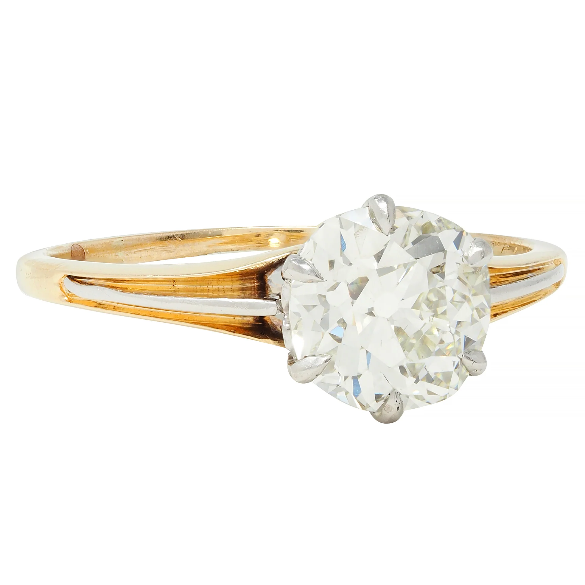 Late Victorian 1.46 CTW Old Mine Diamond Platinum 14 Karat Gold Engagement Ring - Image 3