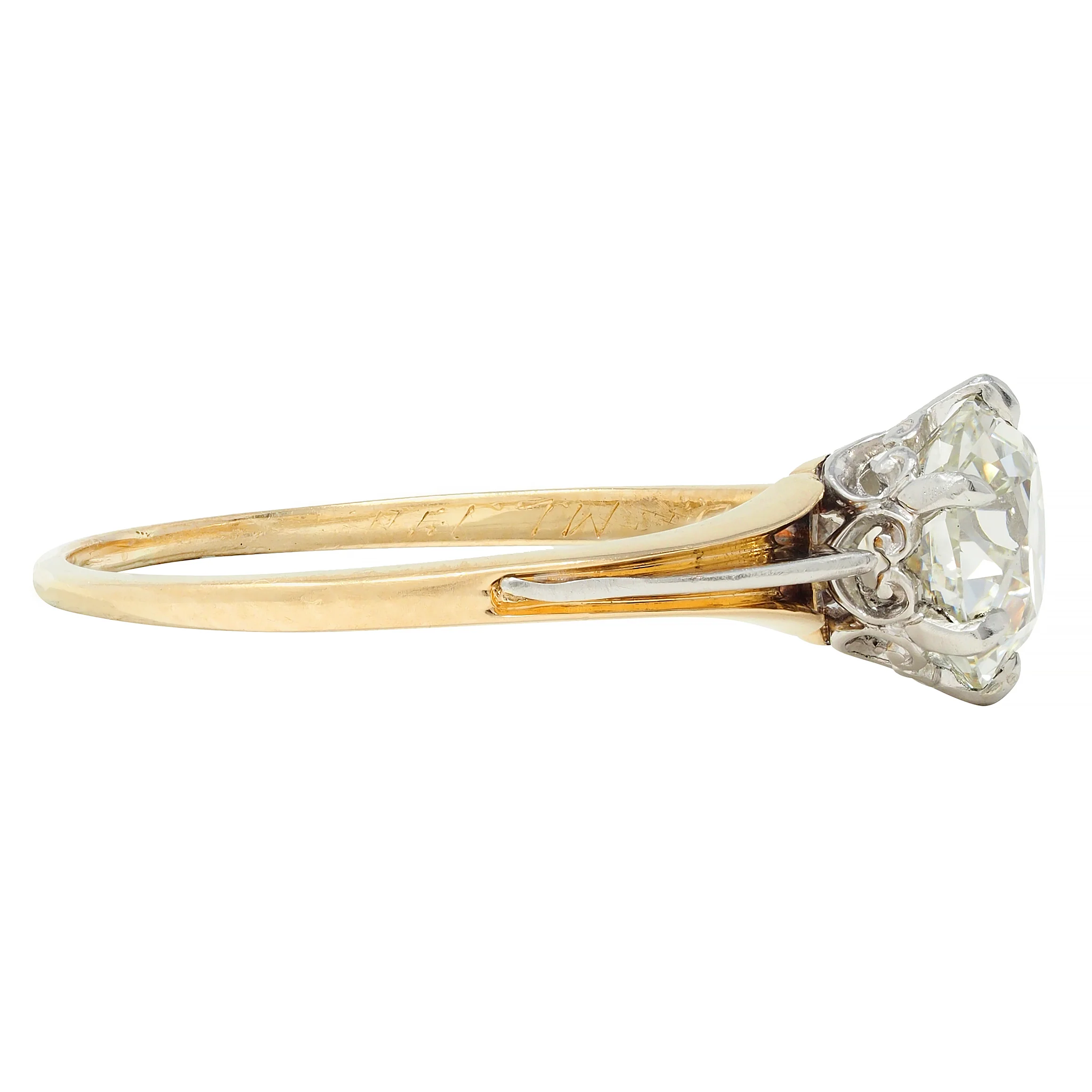 Late Victorian 1.46 CTW Old Mine Diamond Platinum 14 Karat Gold Engagement Ring - Image 4