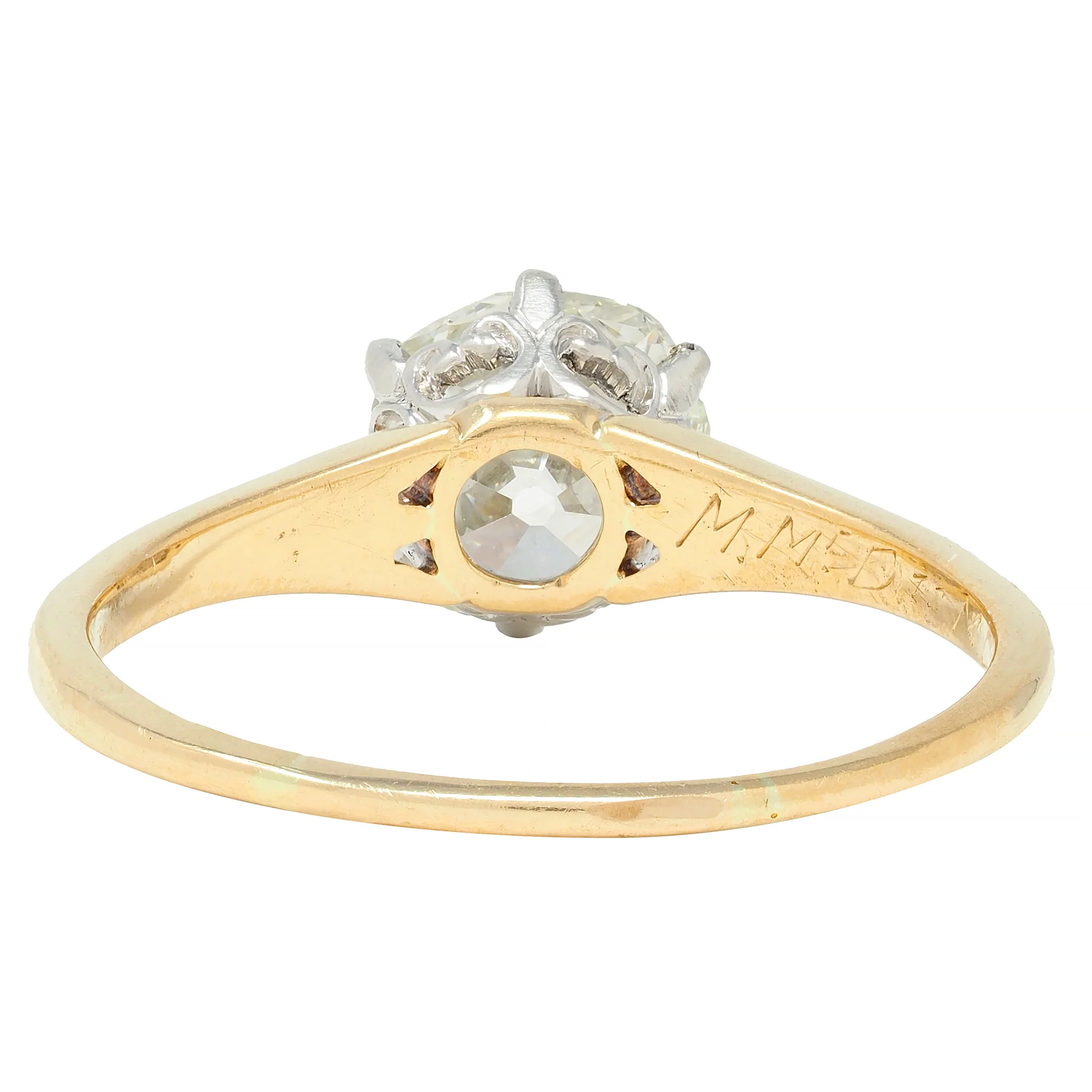 Late Victorian 1.46 CTW Old Mine Diamond Platinum 14 Karat Gold Engagement Ring - Image 5
