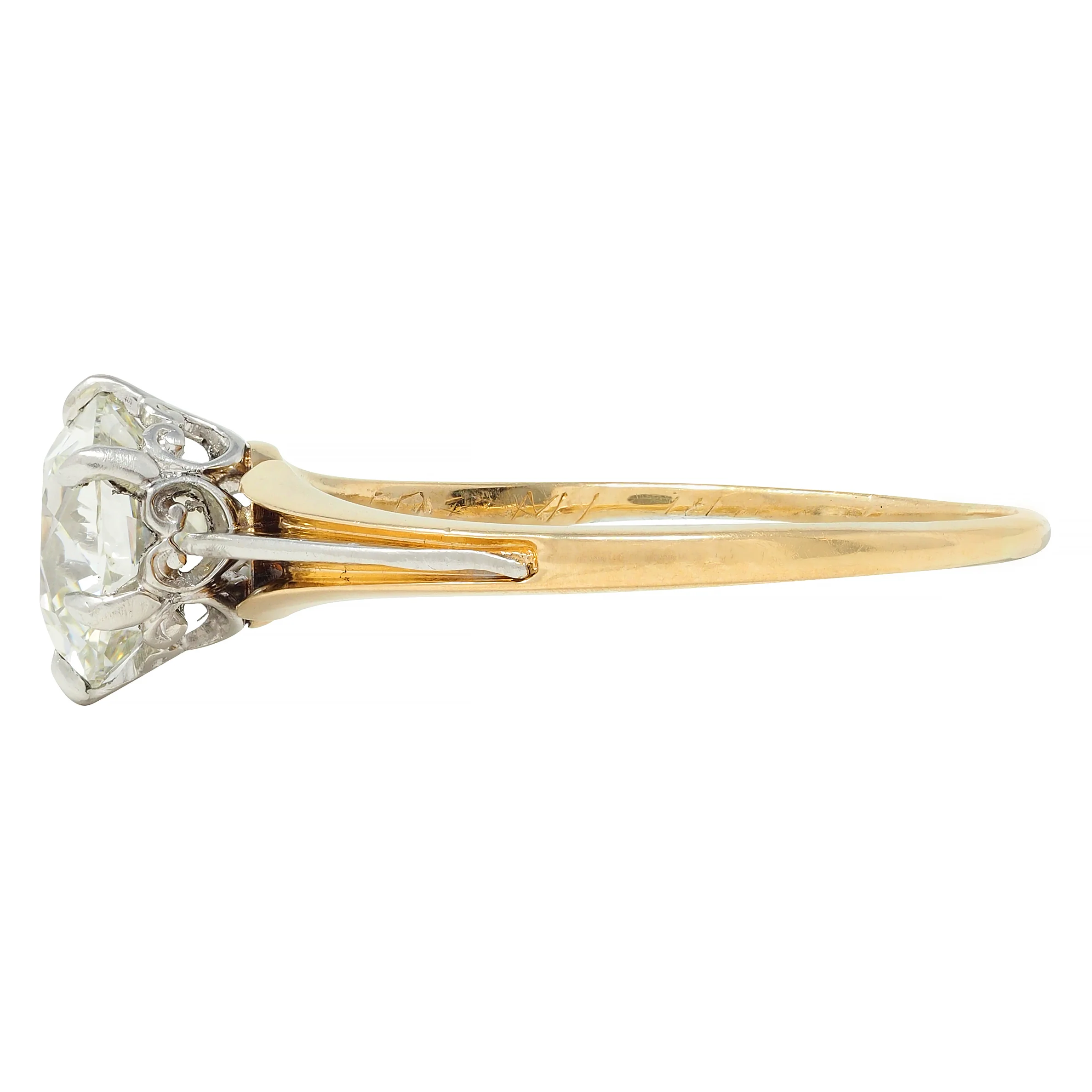 Late Victorian 1.46 CTW Old Mine Diamond Platinum 14 Karat Gold Engagement Ring - Image 6