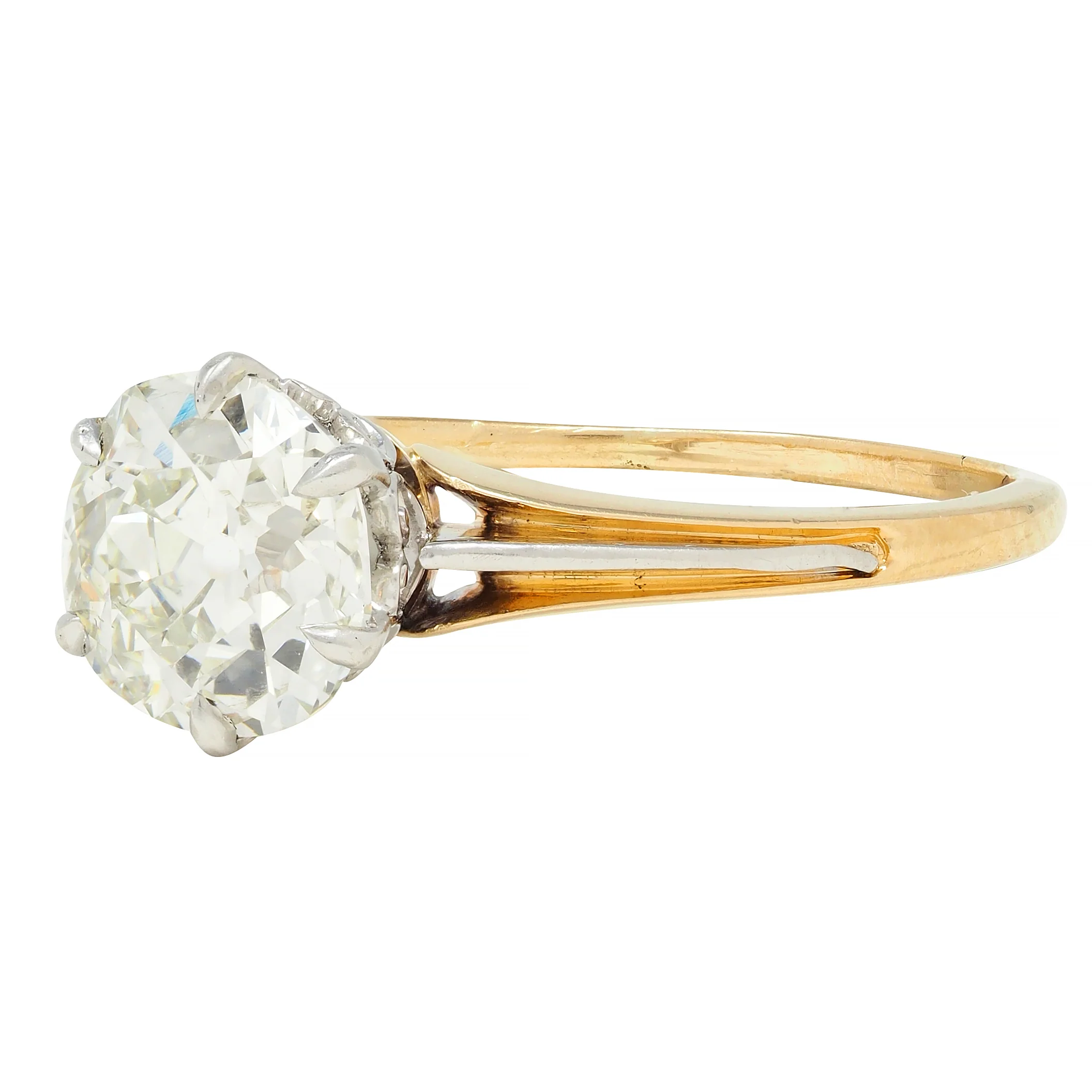 Late Victorian 1.46 CTW Old Mine Diamond Platinum 14 Karat Gold Engagement Ring - Image 7