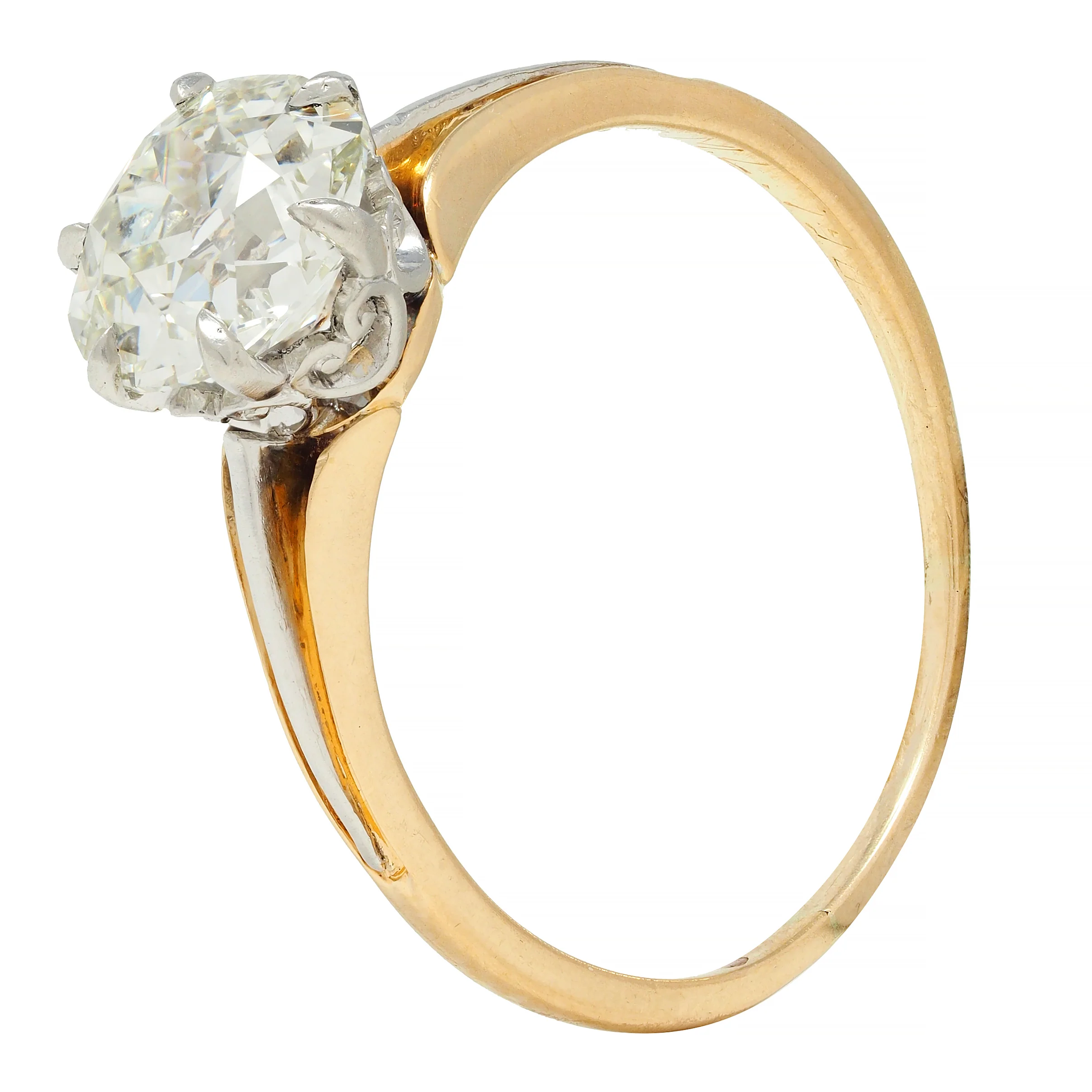 Late Victorian 1.46 CTW Old Mine Diamond Platinum 14 Karat Gold Engagement Ring - Image 9