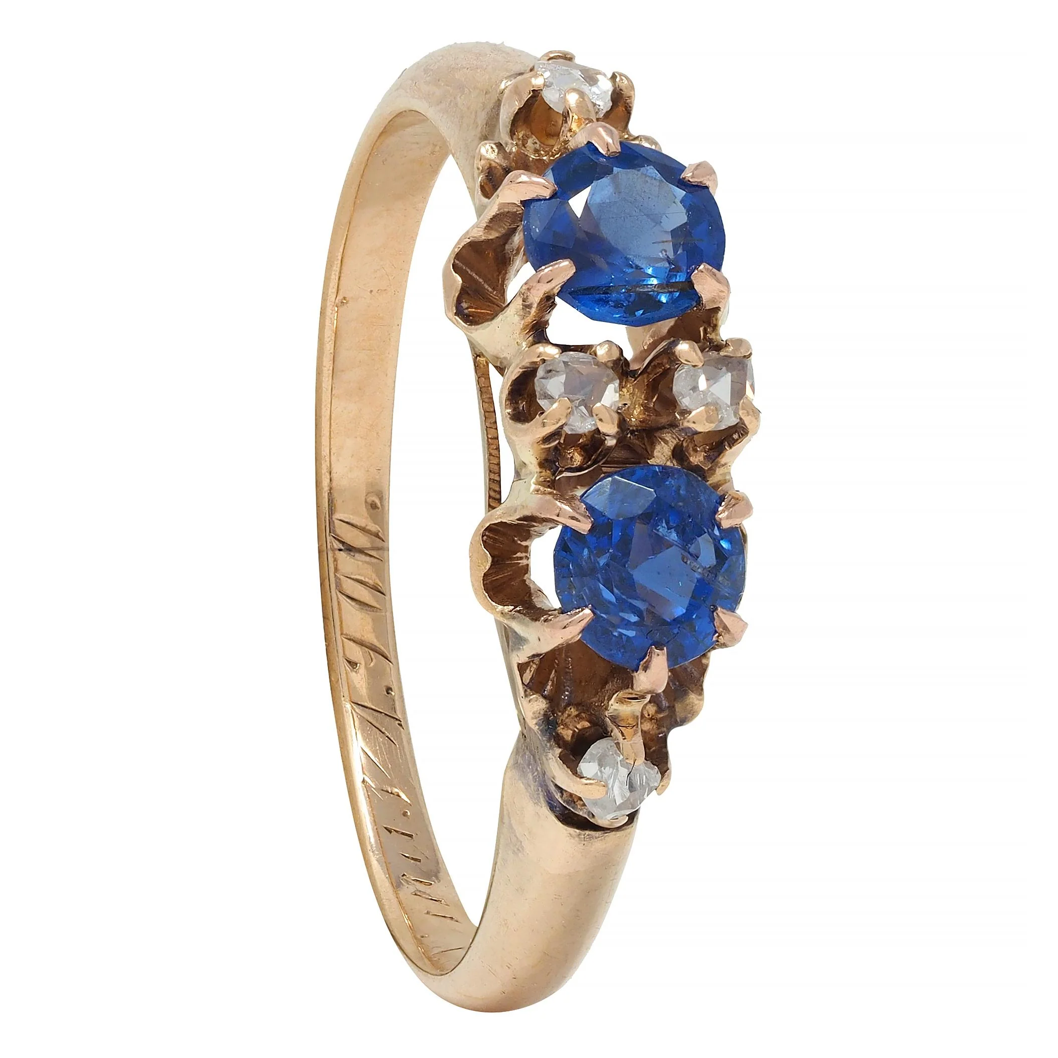 Late Victorian 1900 Sapphire Diamond 14 Karat Gold Antique Belcher Band Ring - Image 12