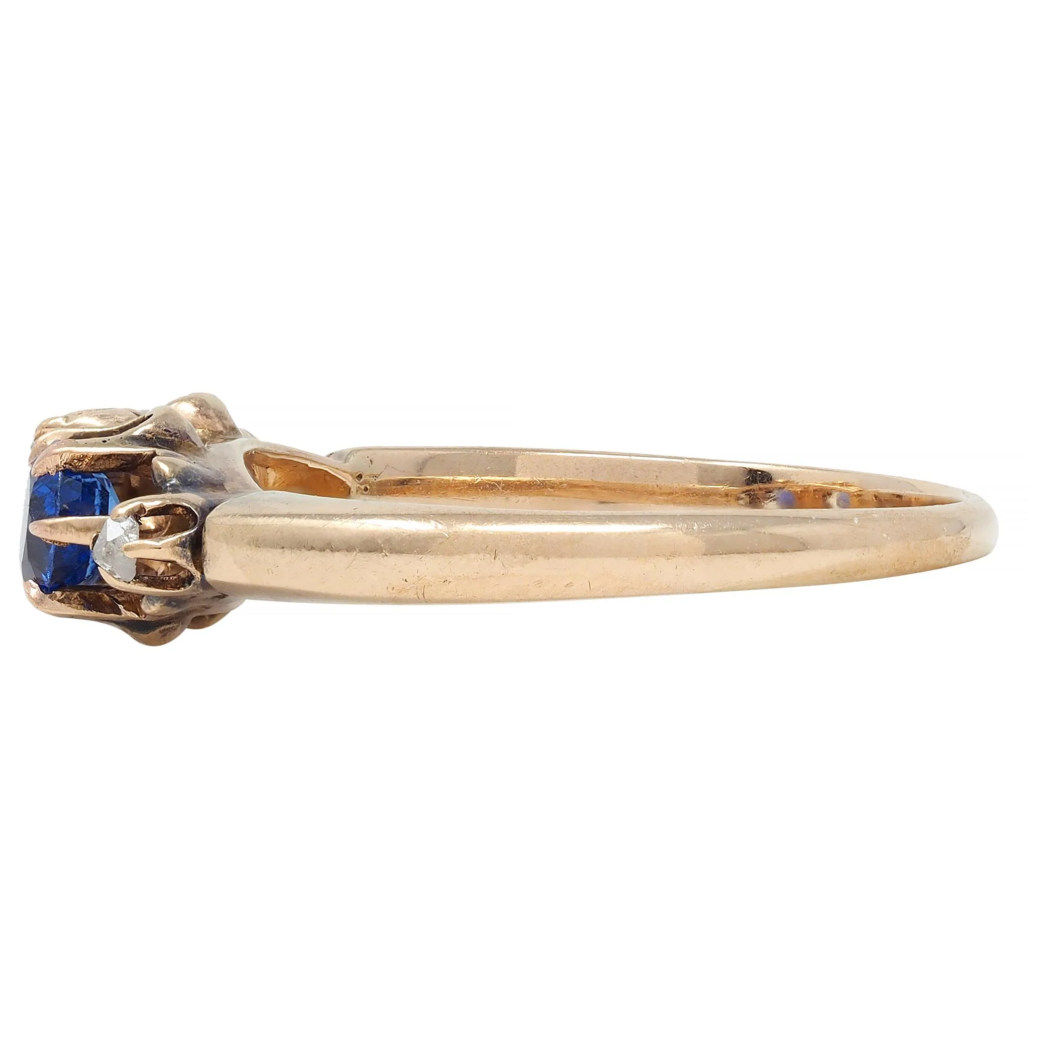 Late Victorian 1900 Sapphire Diamond 14 Karat Gold Antique Belcher Band Ring - Image 5