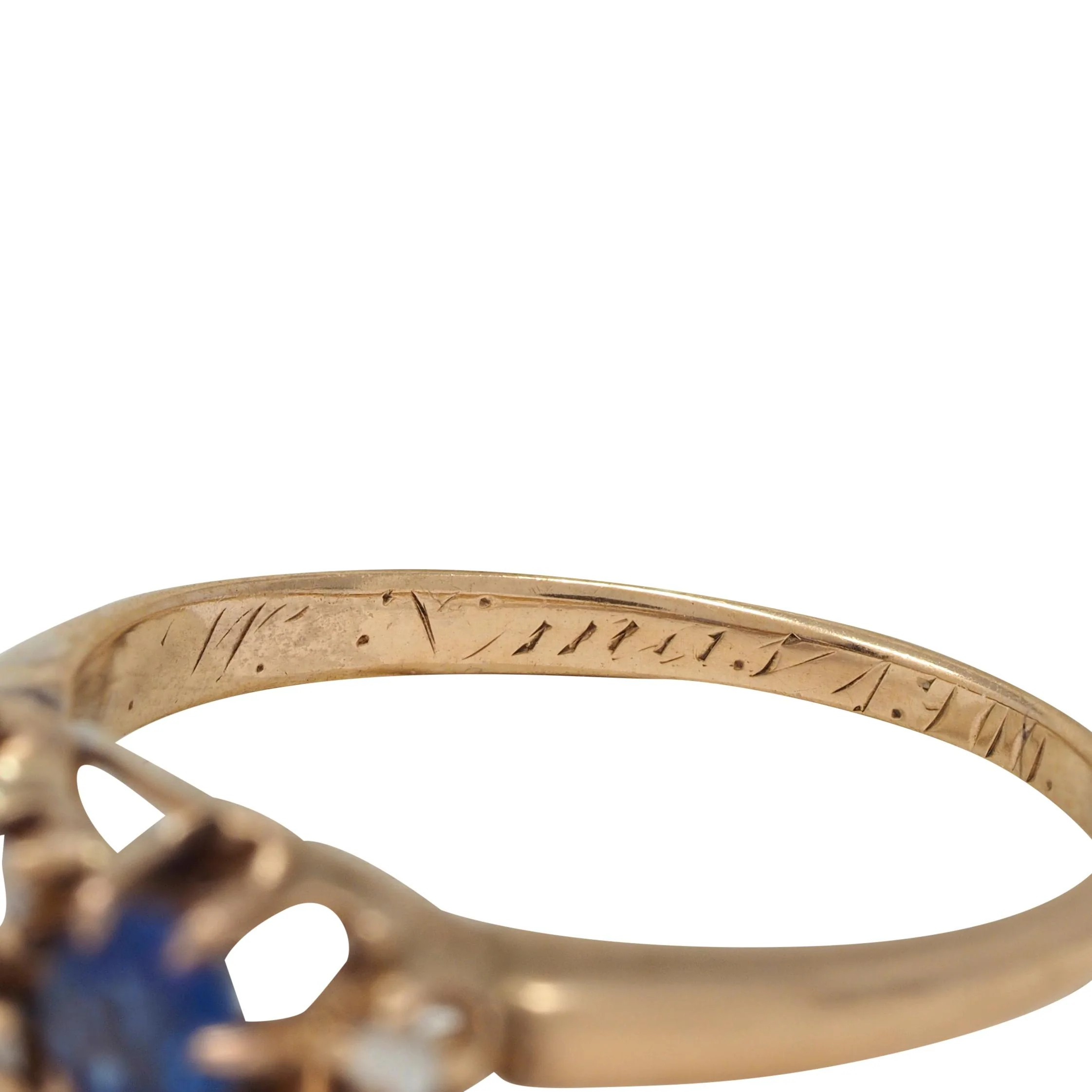 Late Victorian 1900 Sapphire Diamond 14 Karat Gold Antique Belcher Band Ring - Image 7