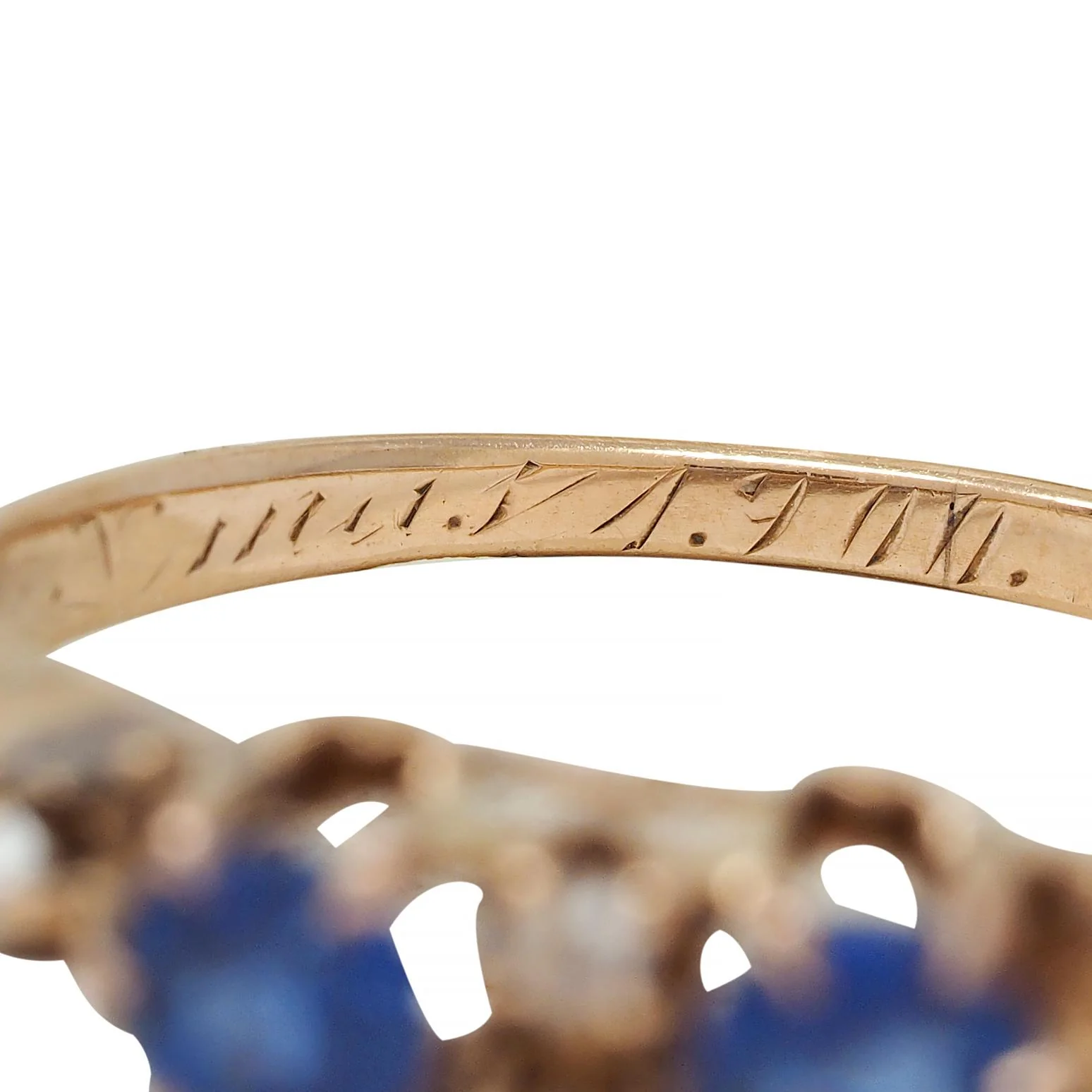 Late Victorian 1900 Sapphire Diamond 14 Karat Gold Antique Belcher Band Ring - Image 8