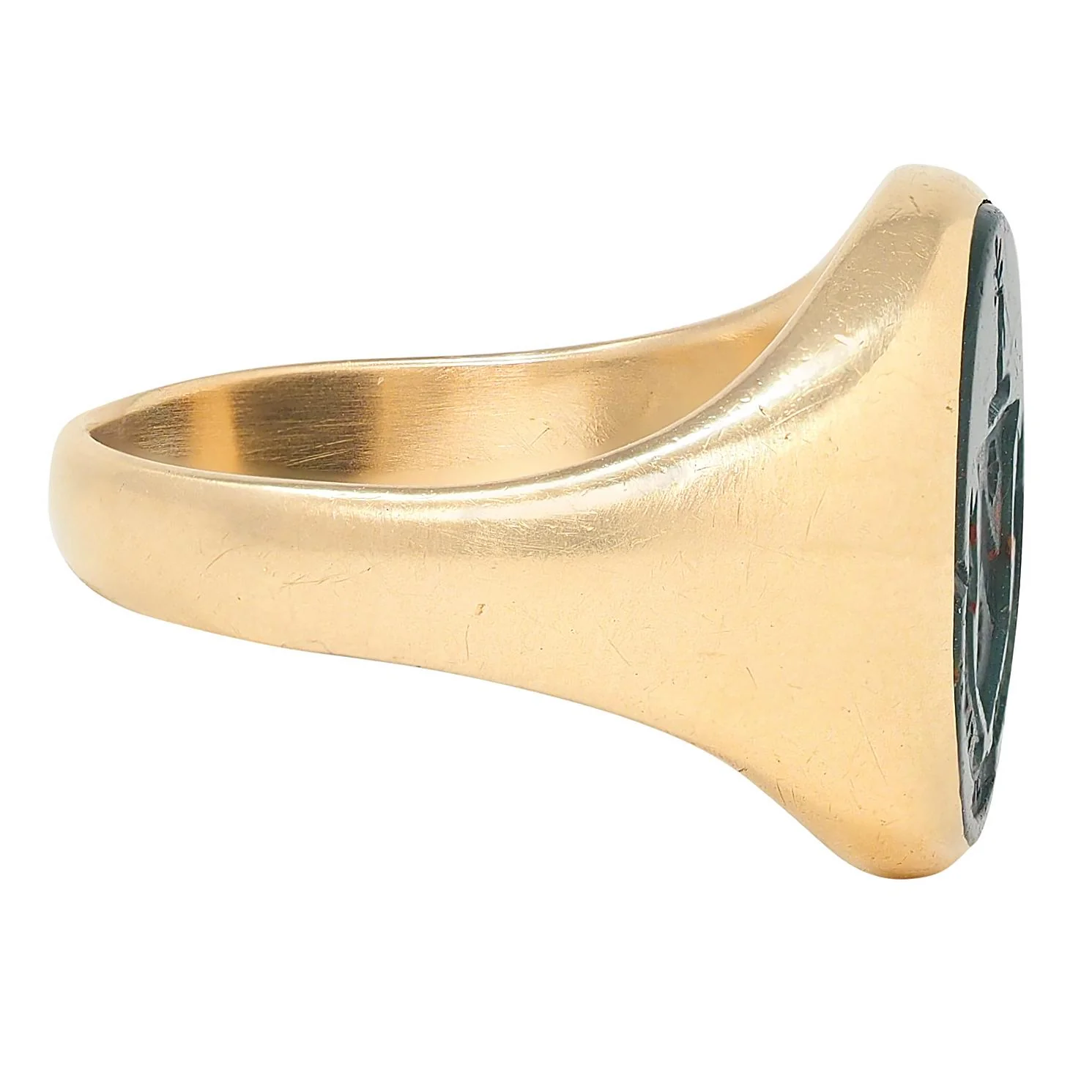 Late Victorian Bloodstone 14 Karat Yellow Gold Antique Heraldic Crest Unisex Signet Ring - Image 2