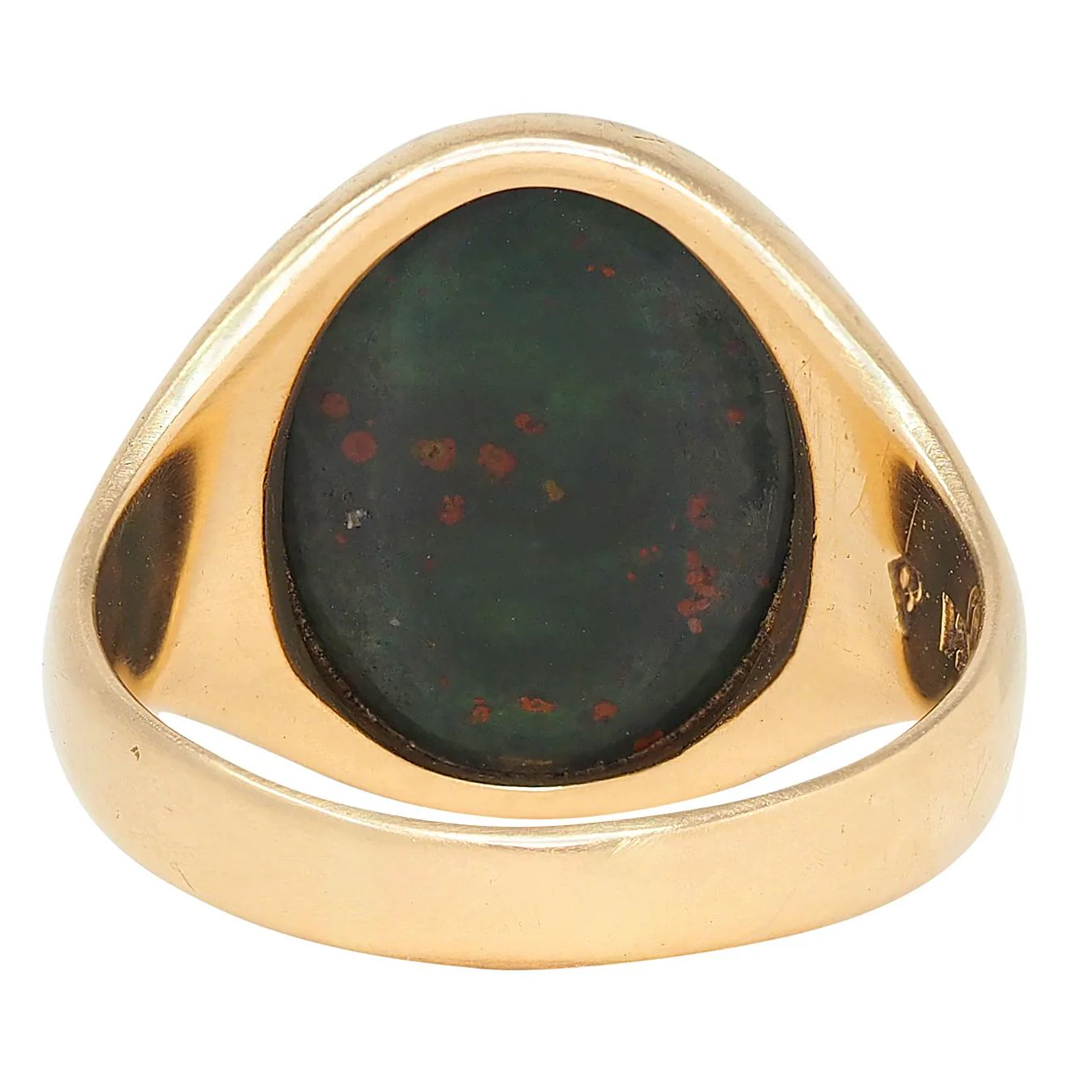 Late Victorian Bloodstone 14 Karat Yellow Gold Antique Heraldic Crest Unisex Signet Ring - Image 3