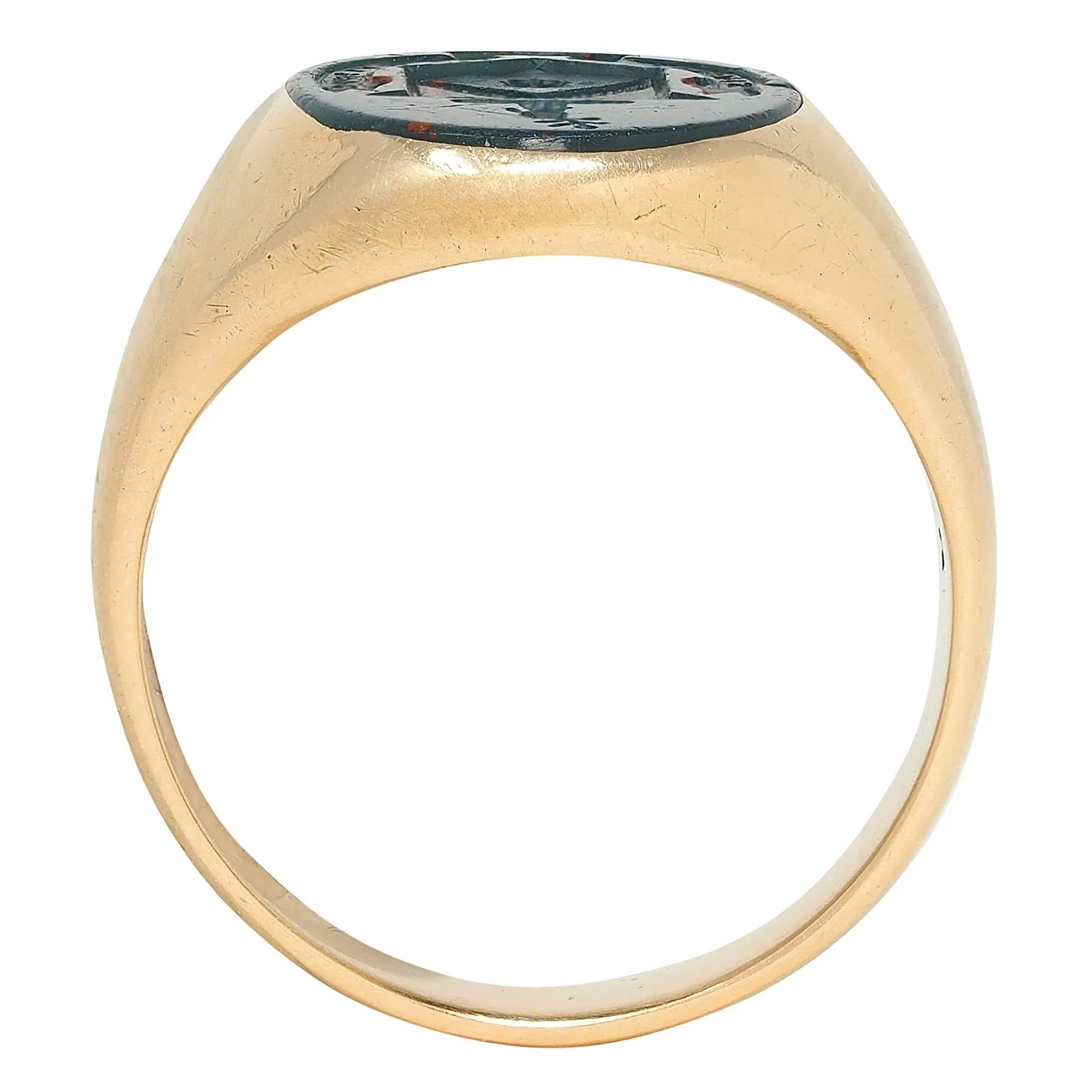 Late Victorian Bloodstone 14 Karat Yellow Gold Antique Heraldic Crest Unisex Signet Ring - Image 5