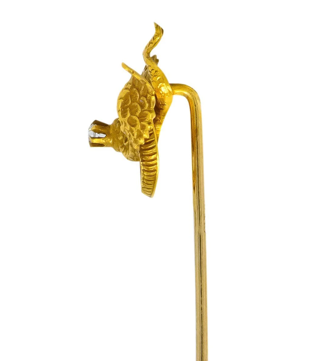 Late Victorian Diamond 14 Karat Gold Basilisk Stickpin - Image 3