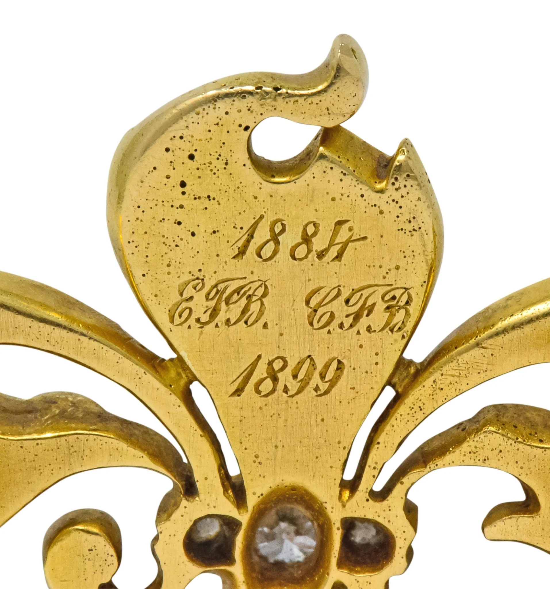 Late Victorian French Fleur-de-lis Diamond Pearl 18 Karat Gold Brooch - Image 6
