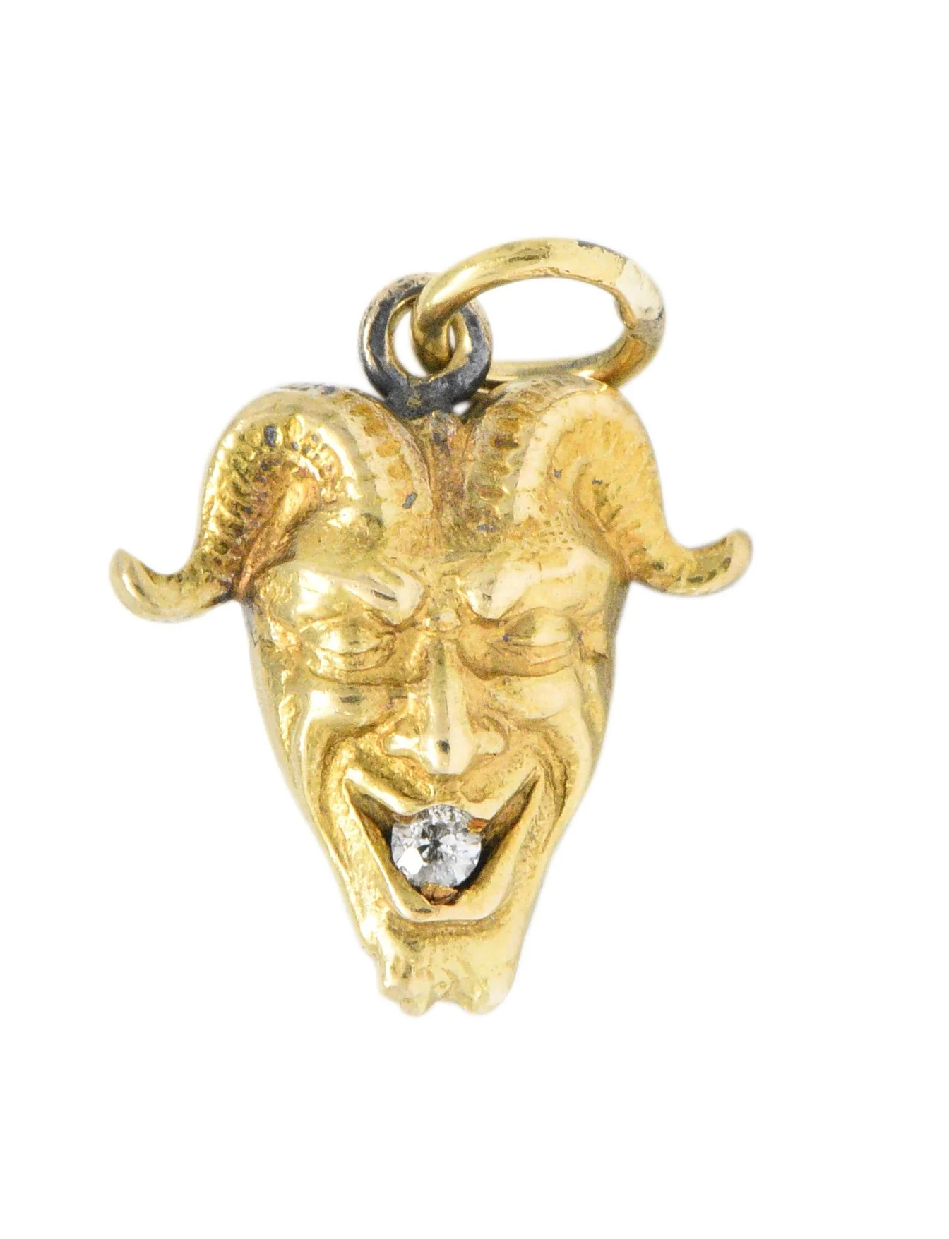Late Victorian Old Mine Cut Diamond 14 Karat Gold Devil Charm - Image 3