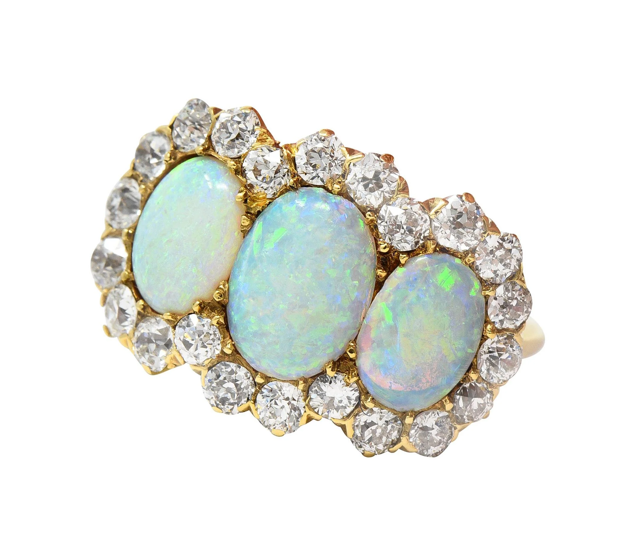 Late Victorian Opal 1.76 CTW Diamond 18 Karat Yellow Gold Antique Halo Ring - Image 10