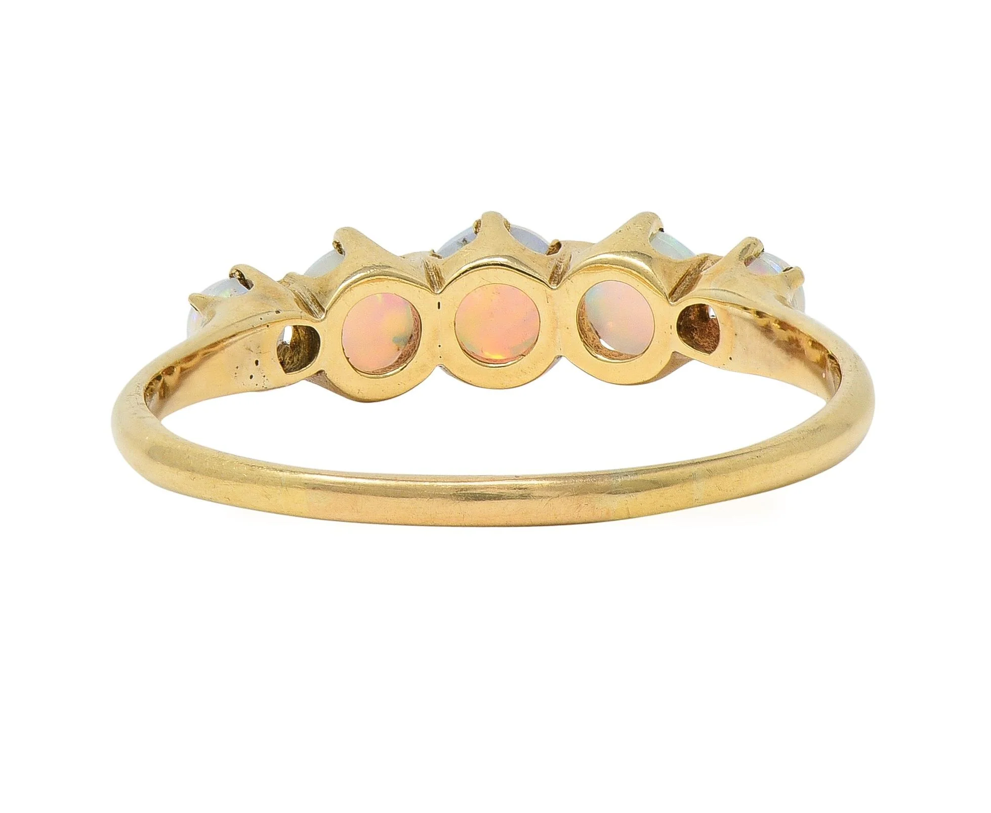 Late Victorian Opal 14 Karat Yellow Gold Antique Five Stone Band Ring - Image 3
