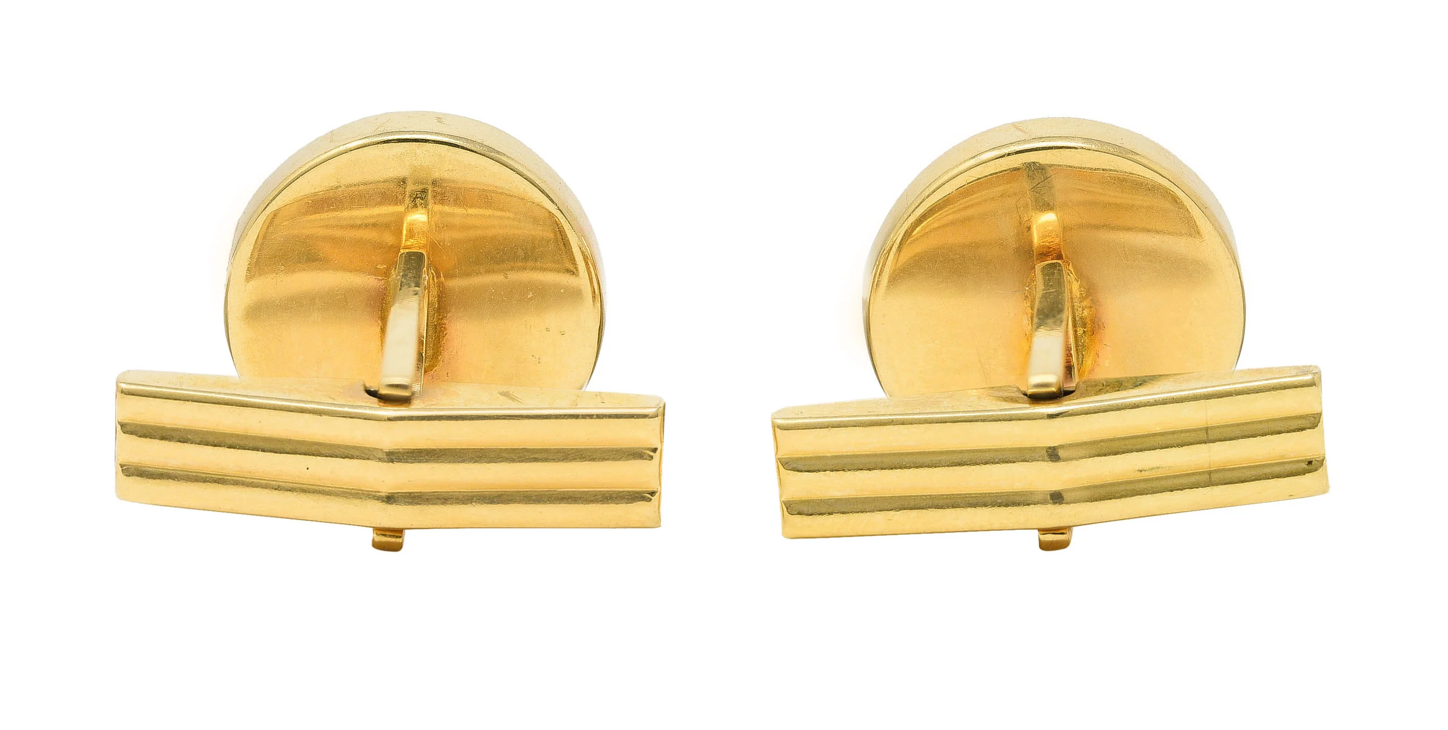 Late Victorian Painted Essex Crystal Mother-Of-Pearl 14 Karat Yellow Gold Quail Antique Cufflinks - Image 3