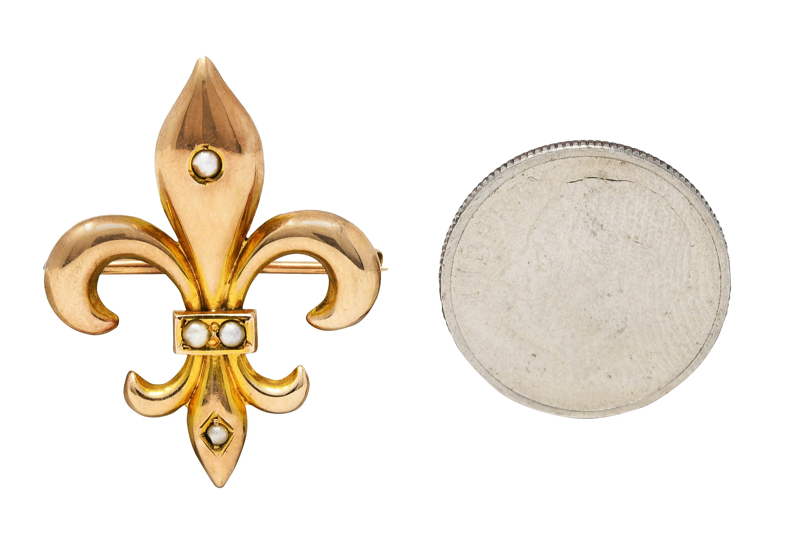 Late Victorian Pearl 14 Karat Gold Fleur-De-Lis Pendant Brooch - Image 6