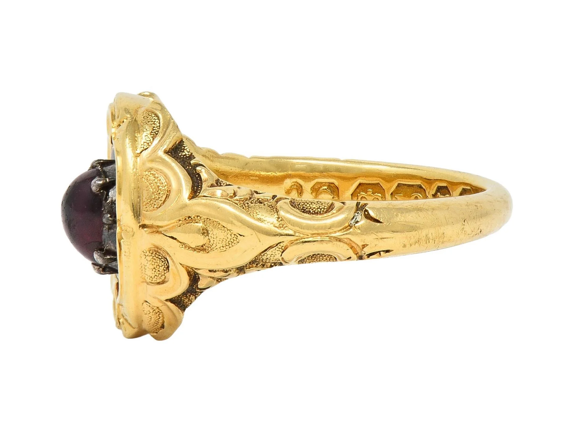 Late Victorian Ruby Enamel 14 Karat Yellow Gold Silver Antique Flower Mourning Ring - Image 5