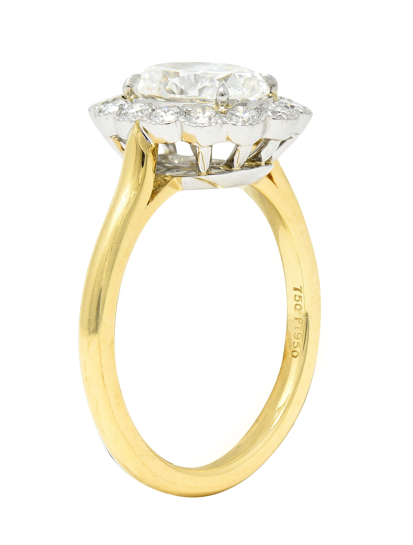 Leon Mege 2.30 CTW Oval Cut Diamond Platinum 18 Karat Yellow Gold Milgrain Halo Engagement Ring - Image 10