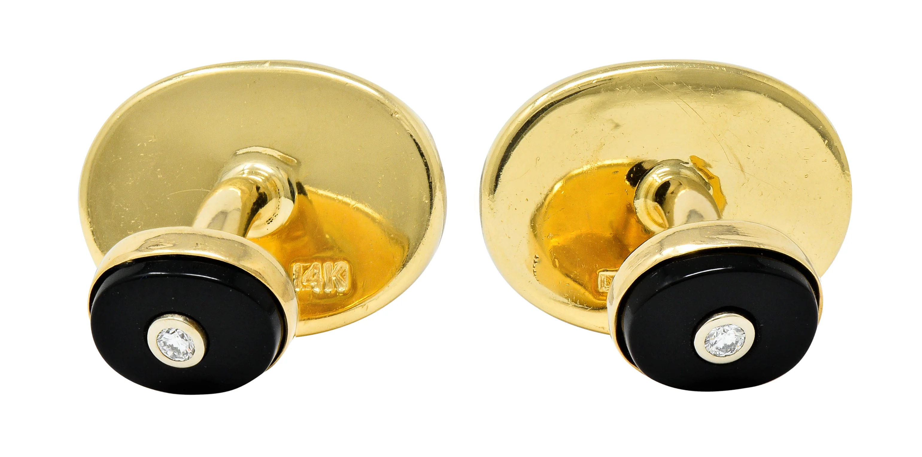Lindsay & Co. Retro 0.25 CTW Diamond Onyx 14 Karat Gold Cufflinks - Image 3