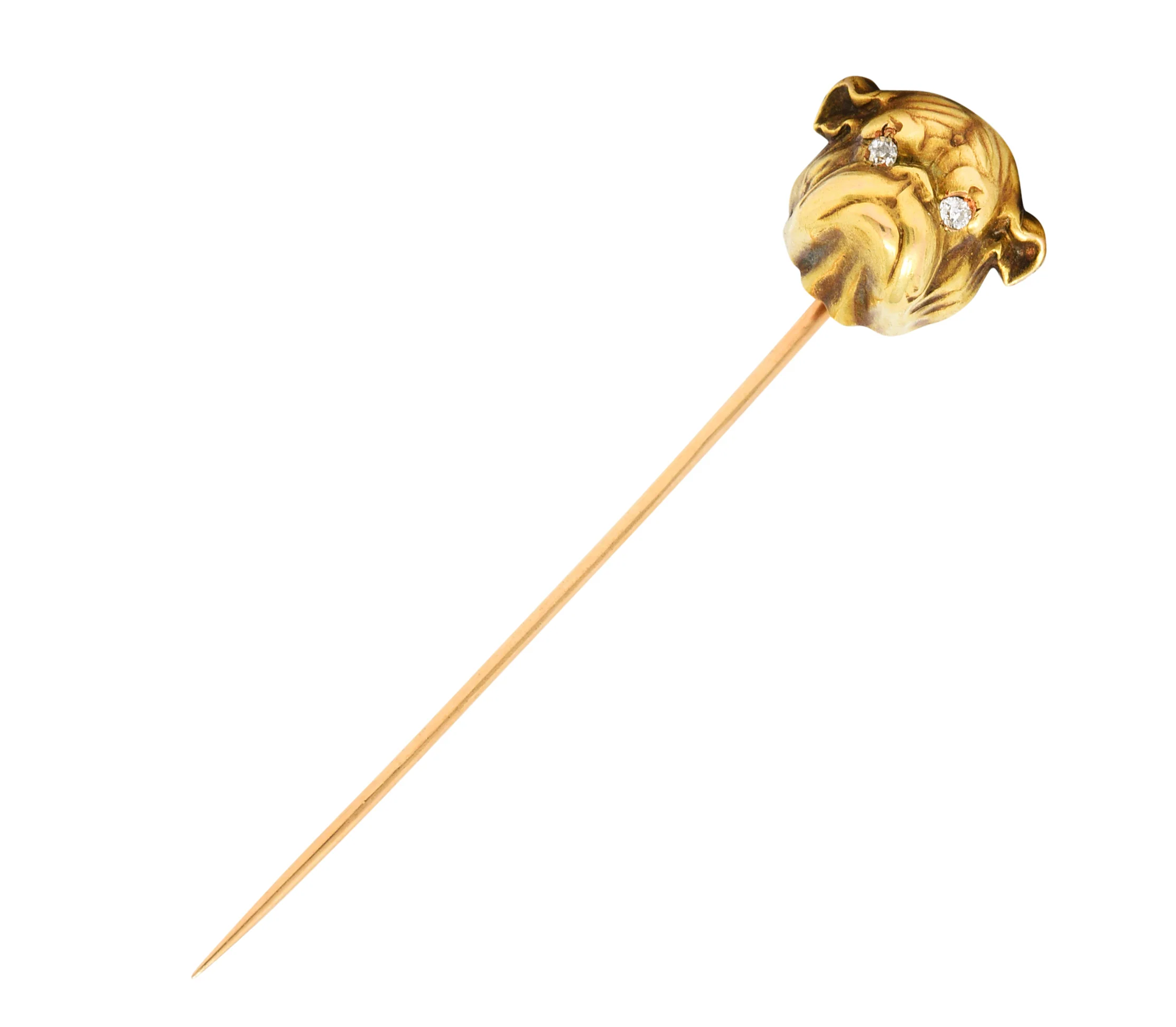 Link & Angell Diamond 14 Karat Gold Bulldog Stickpin - Image 2