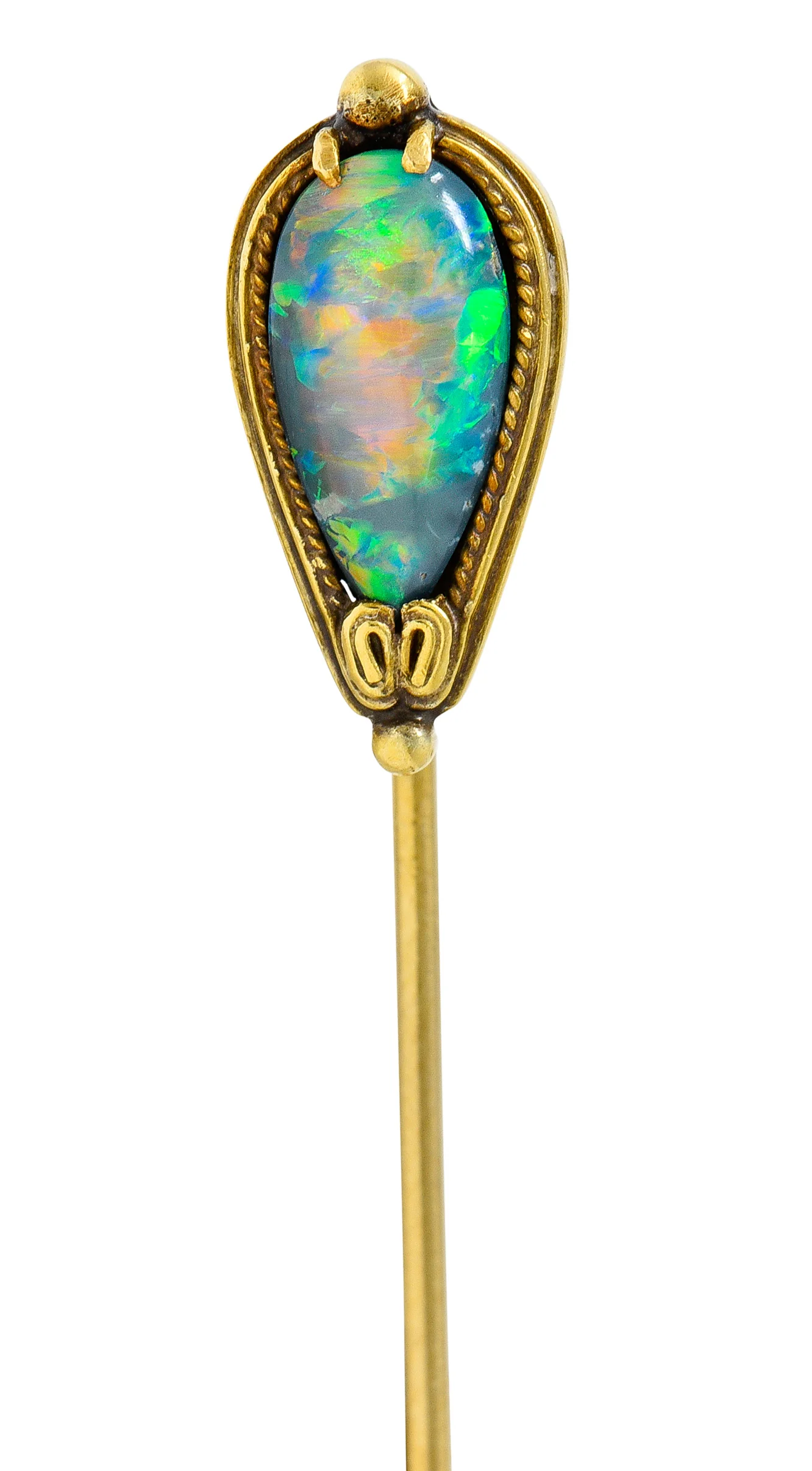 Louis Comfort Tiffany Black Opal Cabochon 18 Karat Gold Stickpin