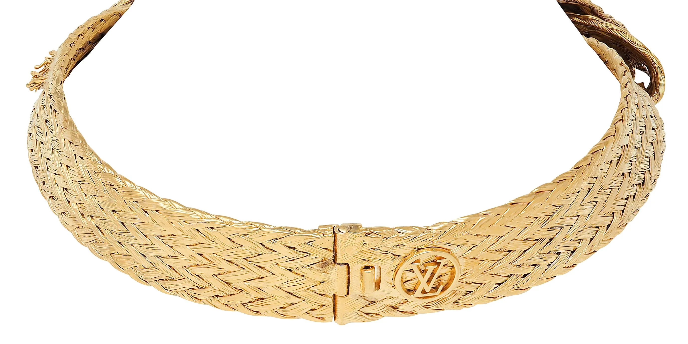 Louis Vuitton French 2017 Runway Brass Woven Knot Open Collar Necklace - Image 5