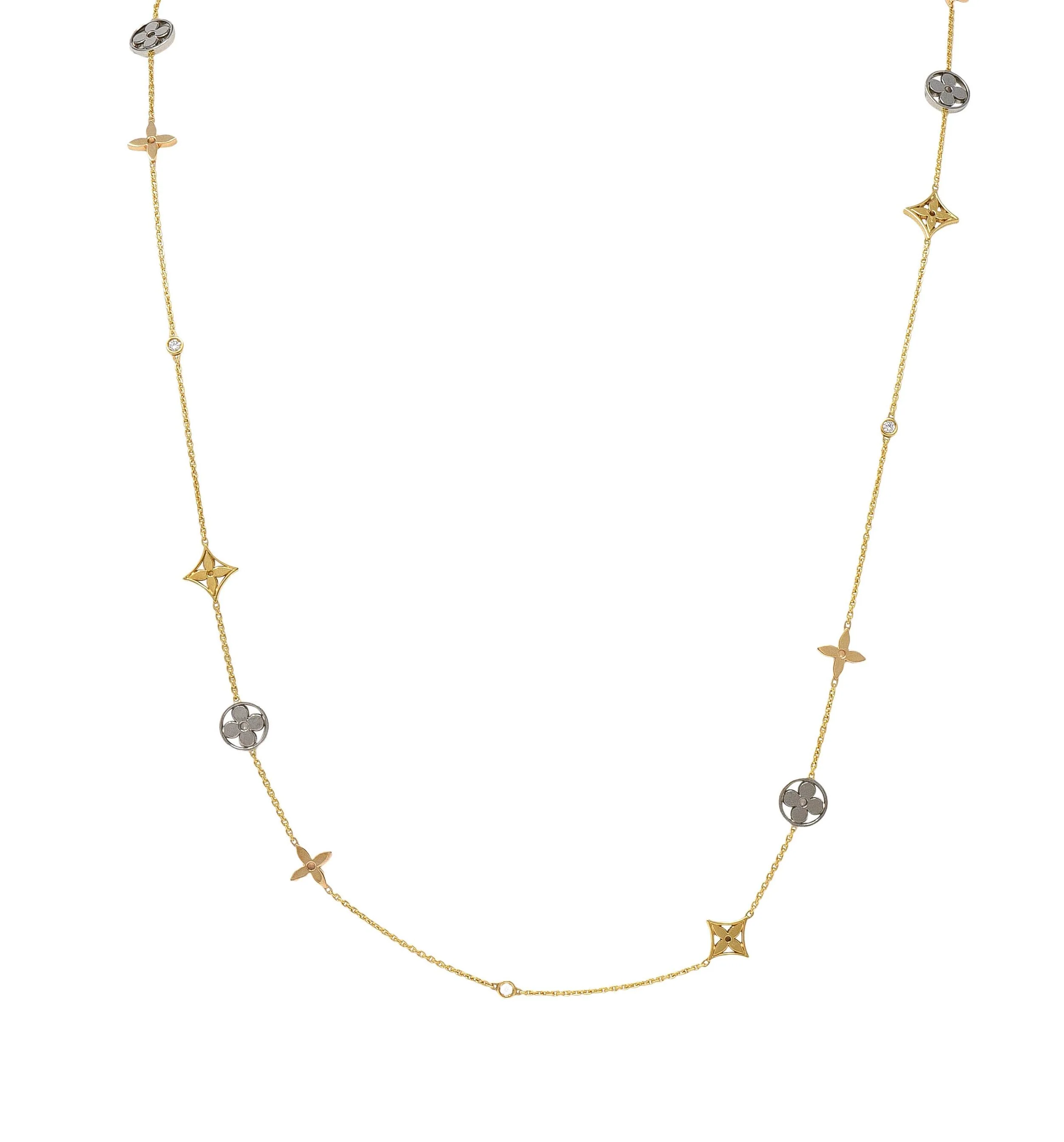 Louis Vuitton French Diamond 18 Karat Two-Tone Gold Monogram Idylle Blossom Sautoir Station Necklace - Image 8