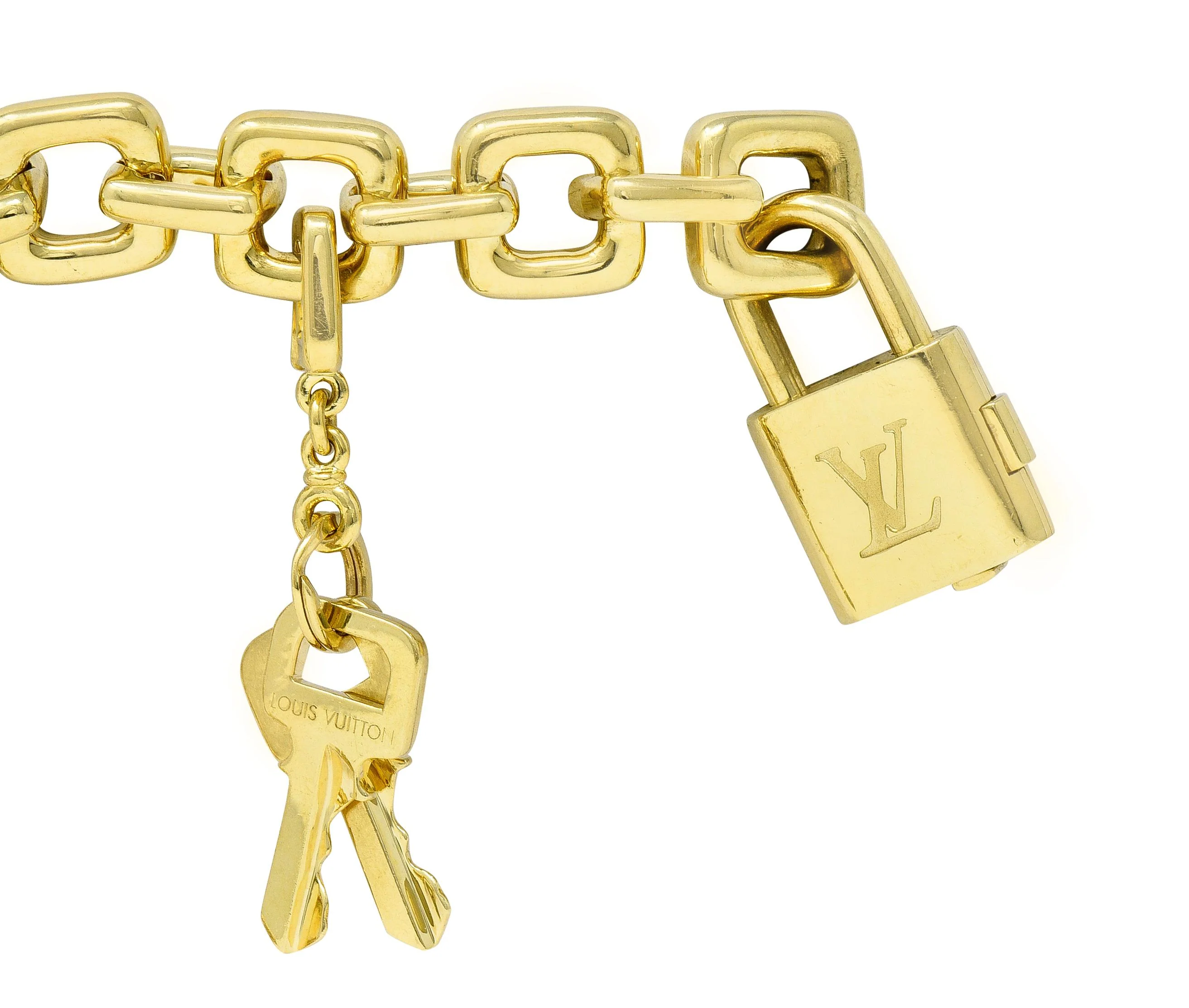 Louis Vuitton Paris 2000's 18 Karat Yellow Gold Square Lock & Key Vintage Charm Bracelet - Image 7