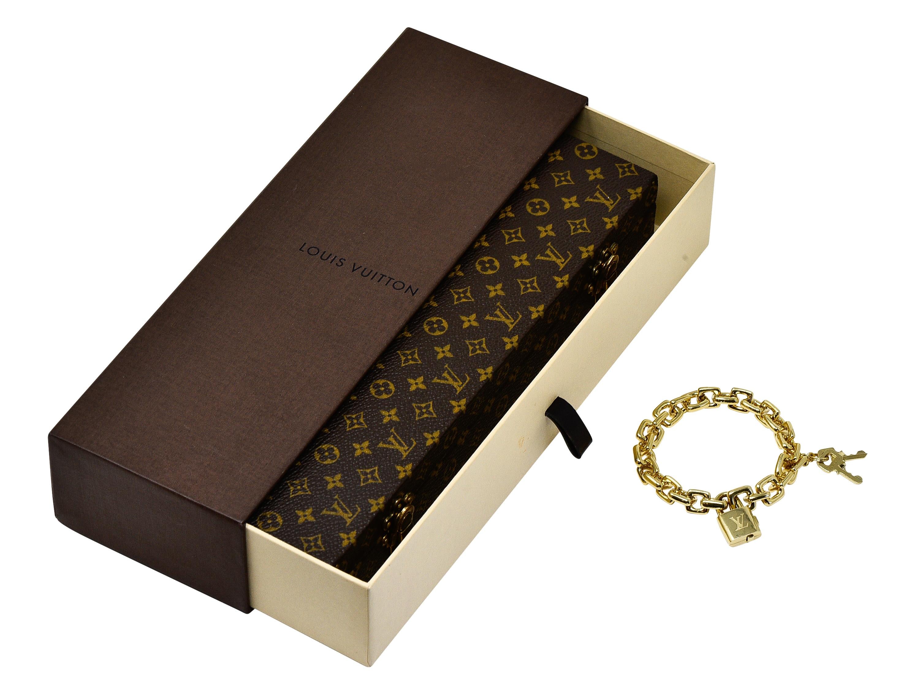 Louis Vuitton Paris 2000's 18 Karat Yellow Gold Square Lock & Key Vintage Charm Bracelet - Image 9