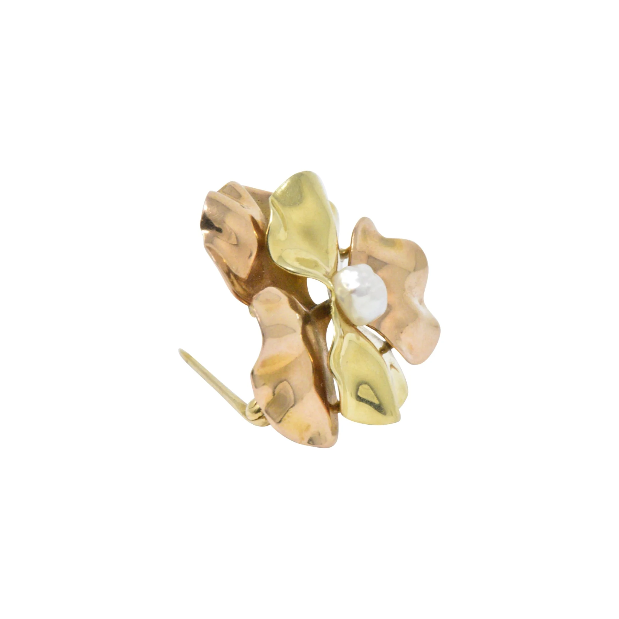 Lovely 14K Two-Tone Gold & Natural Freshwater Pearl Flower Brooch - Image 3