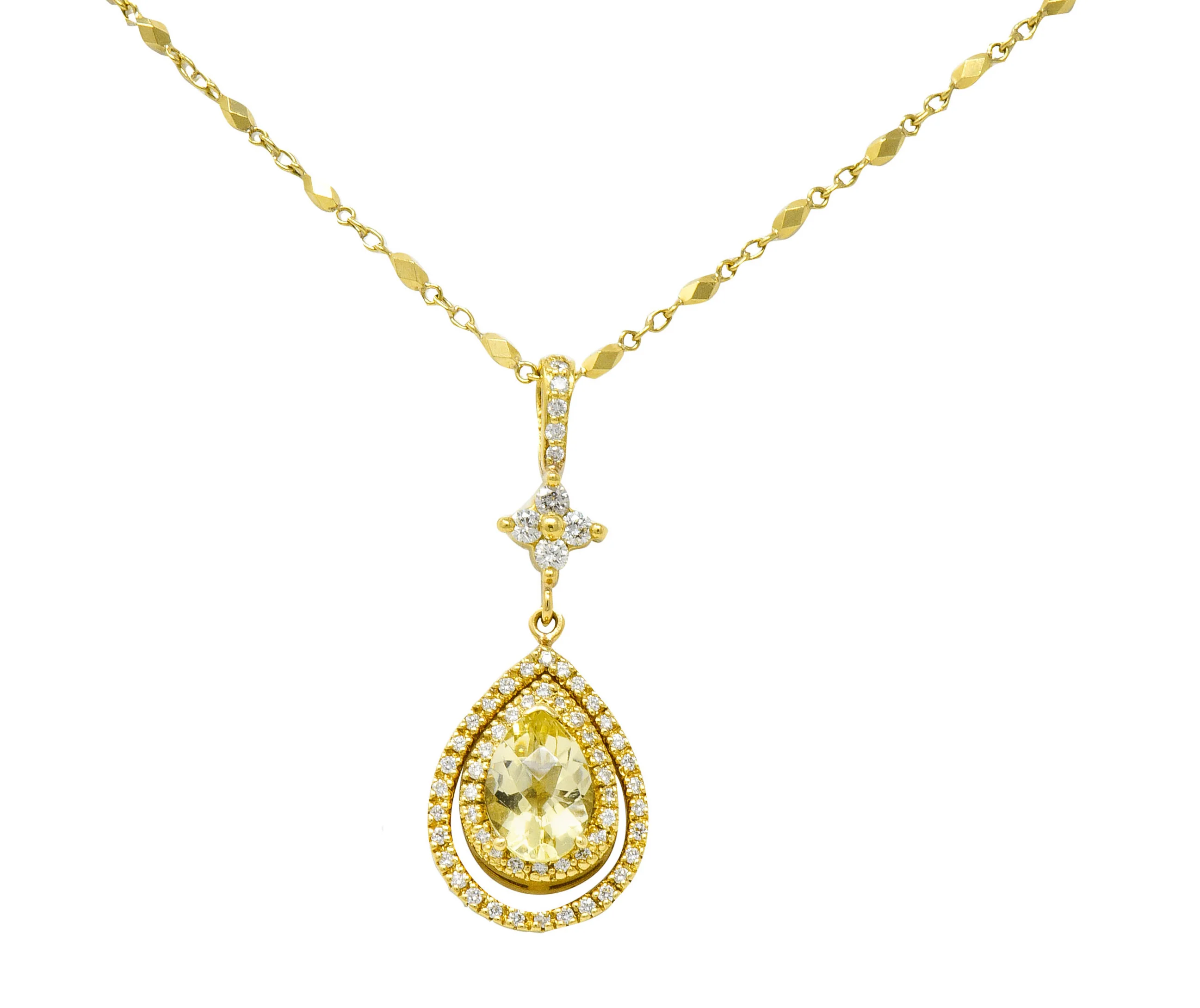 Lovely Green Beryl Diamond 18 Karat Gold Drop Pendant Necklace - Image 2