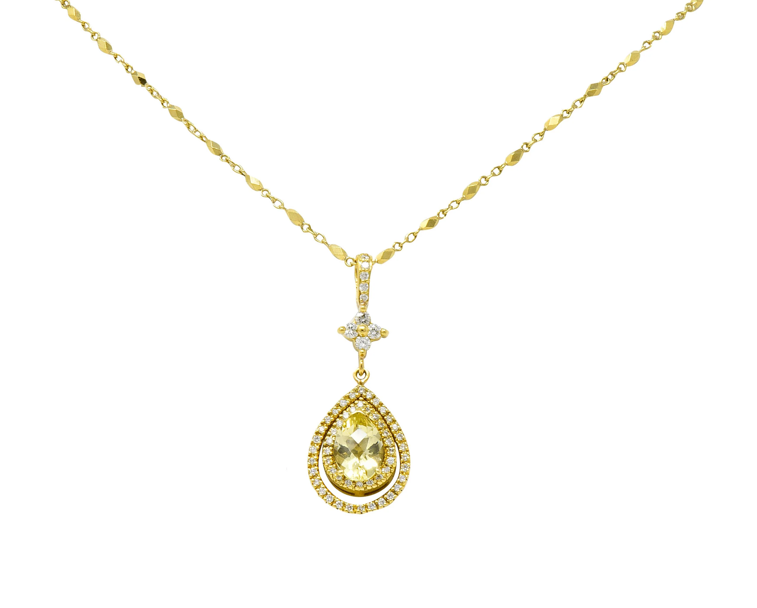 Lovely Green Beryl Diamond 18 Karat Gold Drop Pendant Necklace - Image 5