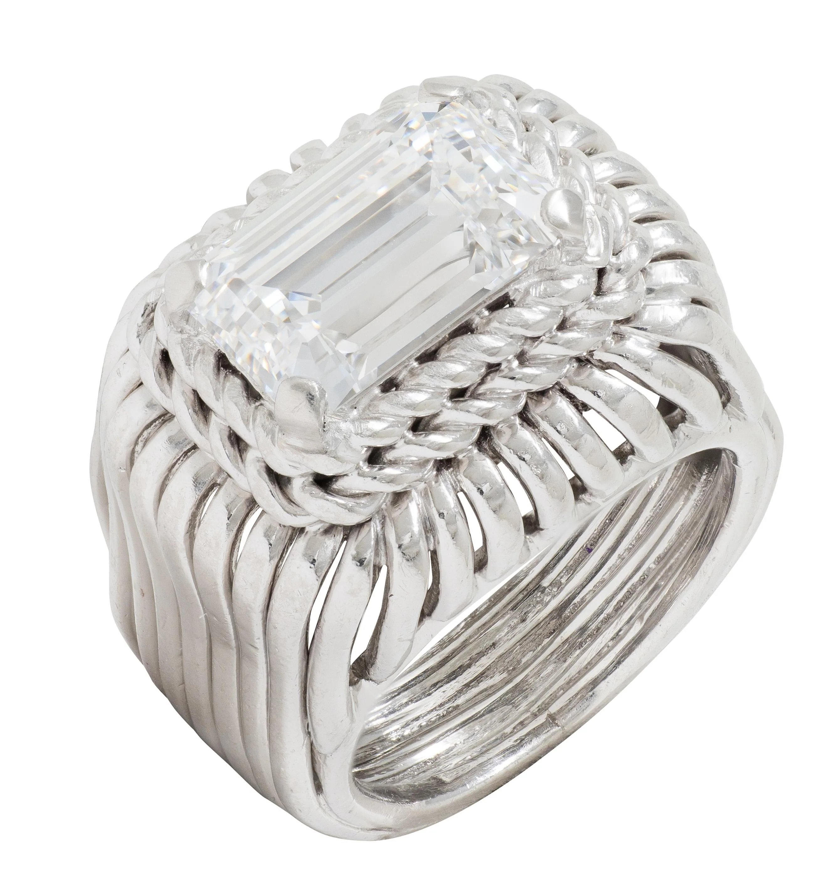 Marchak Paris 1960's 2.53 CT Diamond Platinum Vintage Wire Dome Unisex Ring GIA - Image 5